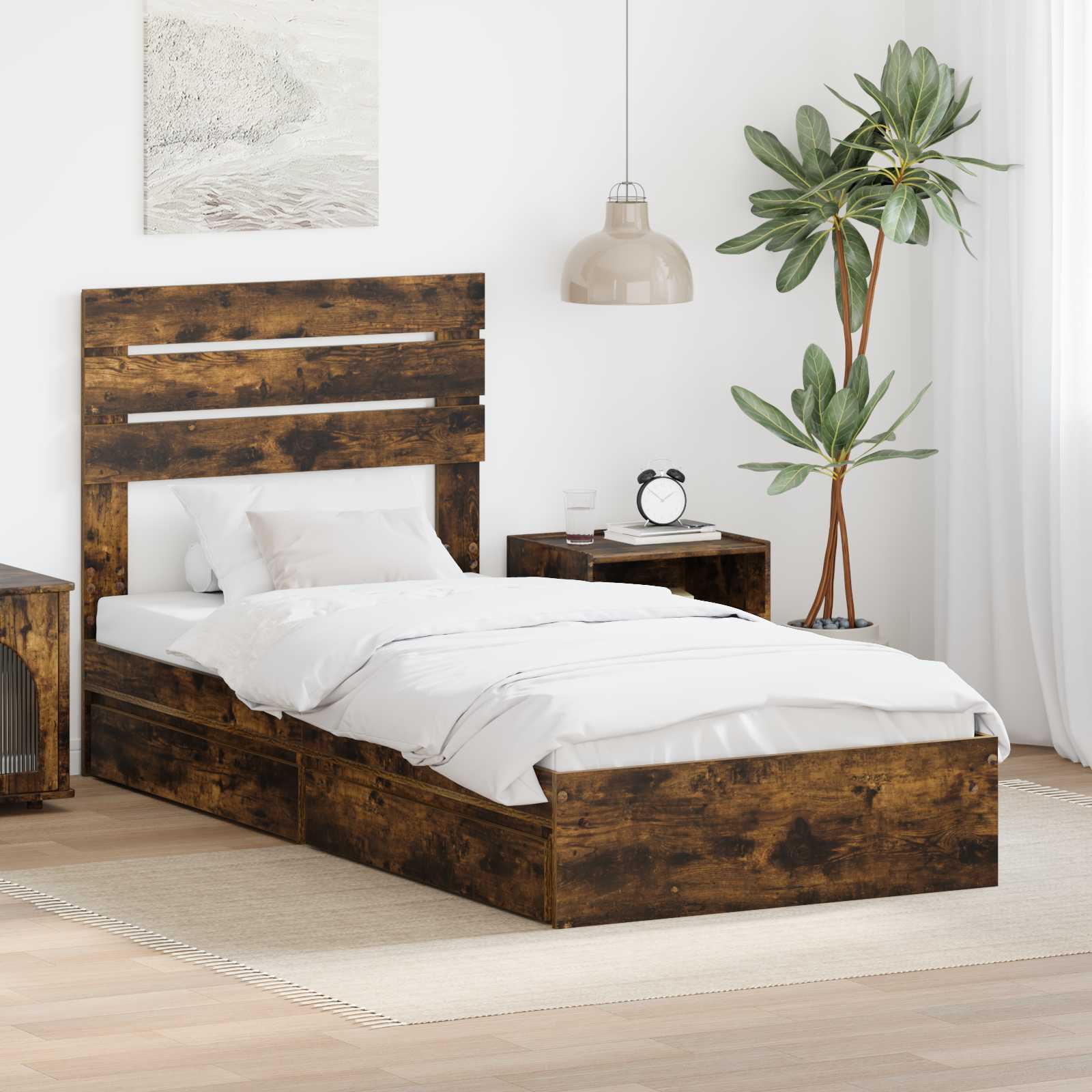 Krevet s od storage s uzglavljem Dimljeni hrast 90 x 200 cm