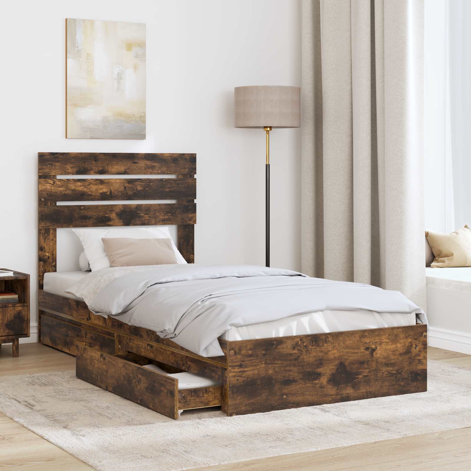 Krevet s od storage s uzglavljem Dimljeni hrast 90 x 200 cm