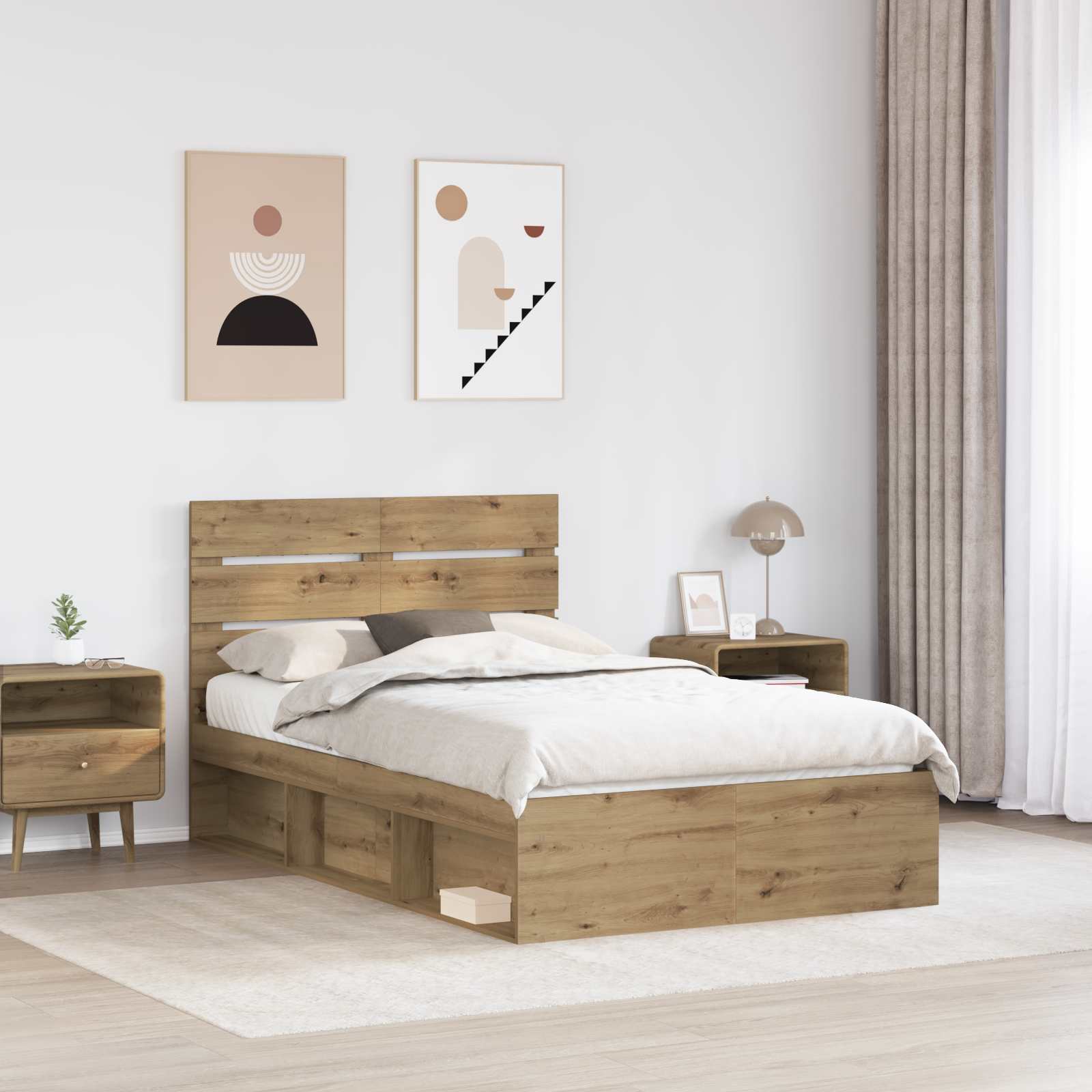 Krevetna konstrukcija Umjetnička hrastovina 135 x 190 cm