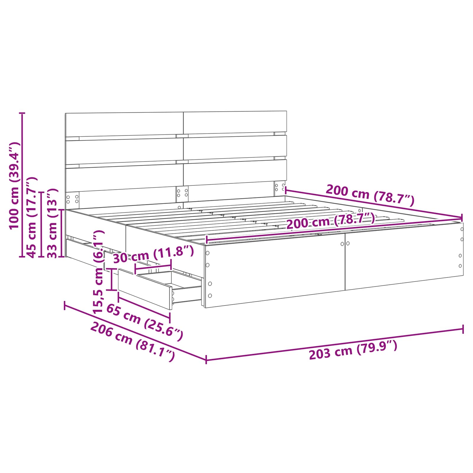 Krevetna konstrukcija s ladicama Betonski sivi 200 x 200 cm