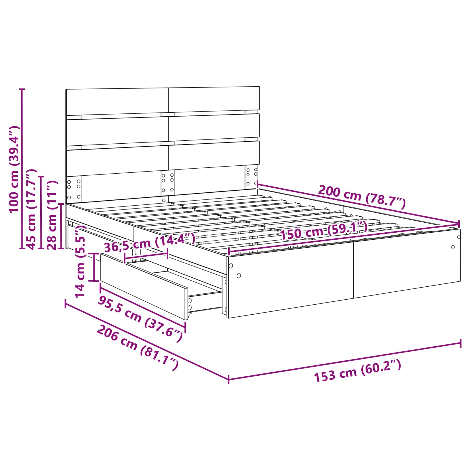 Krevet s od storage Sonoma hrast 150 x 200 cm Konstruirano drvo