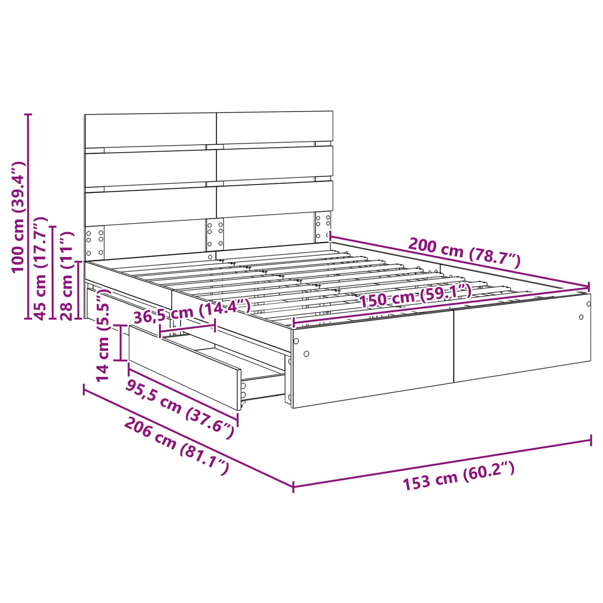 Krevet s od storage Siva Sonoma 150 x 200 cm Konstruirano drvo