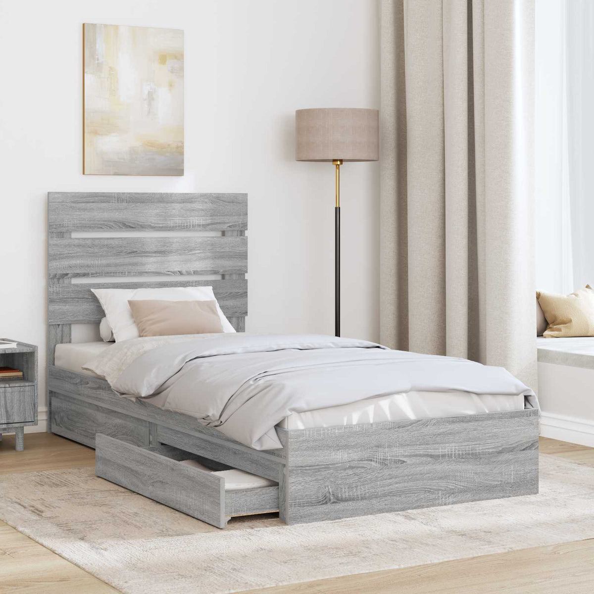 Krevet s od storage Siva Sonoma 100 x 200 cm Konstruirano drvo
