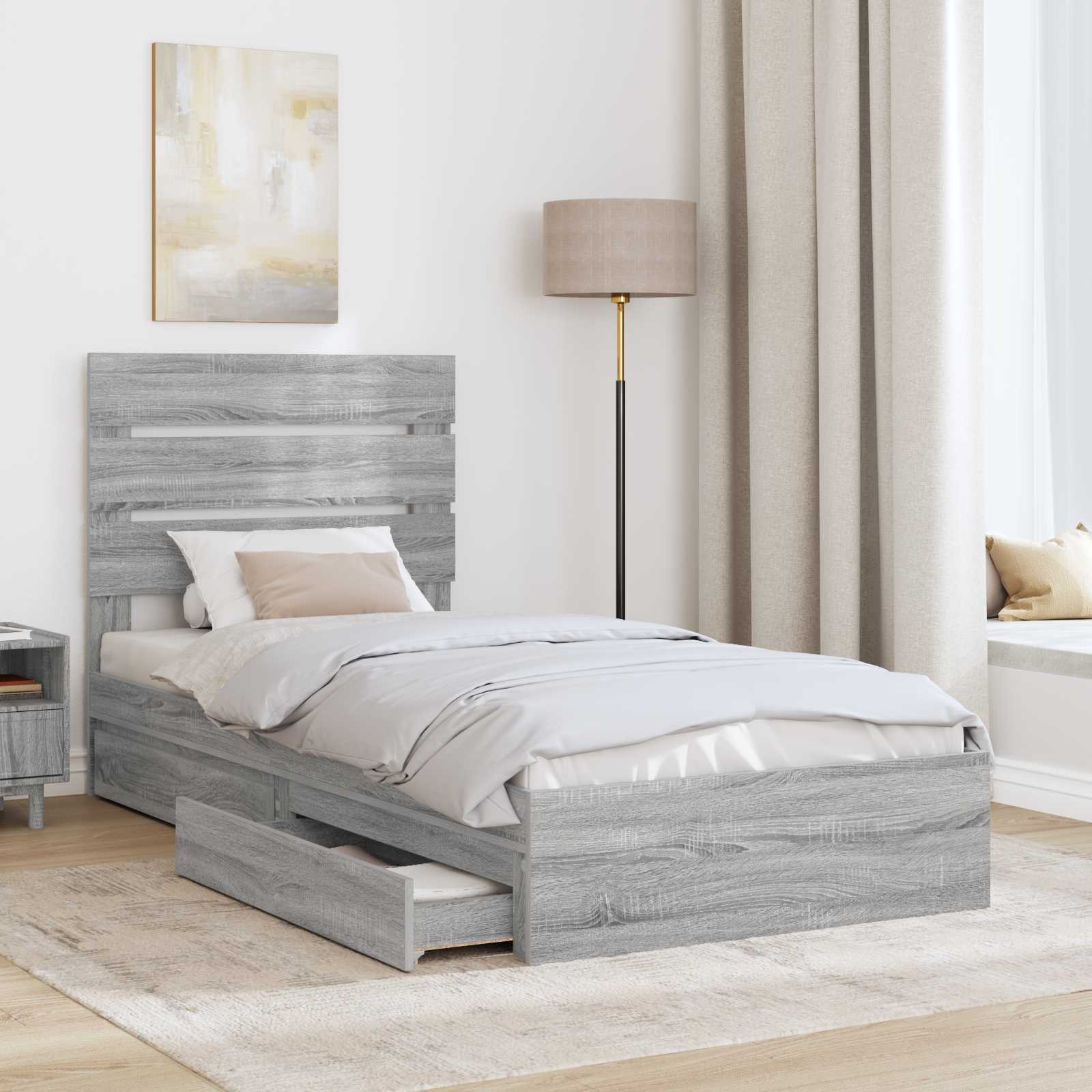 Krevet s od storage Siva Sonoma 70 x 190 cm Konstruirano drvo