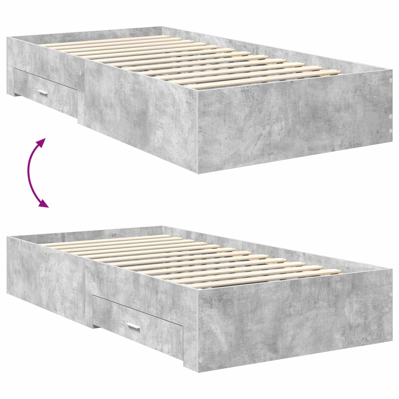 Krevetna konstrukcija s ladicama Betonski sivi 100 x 200 cm