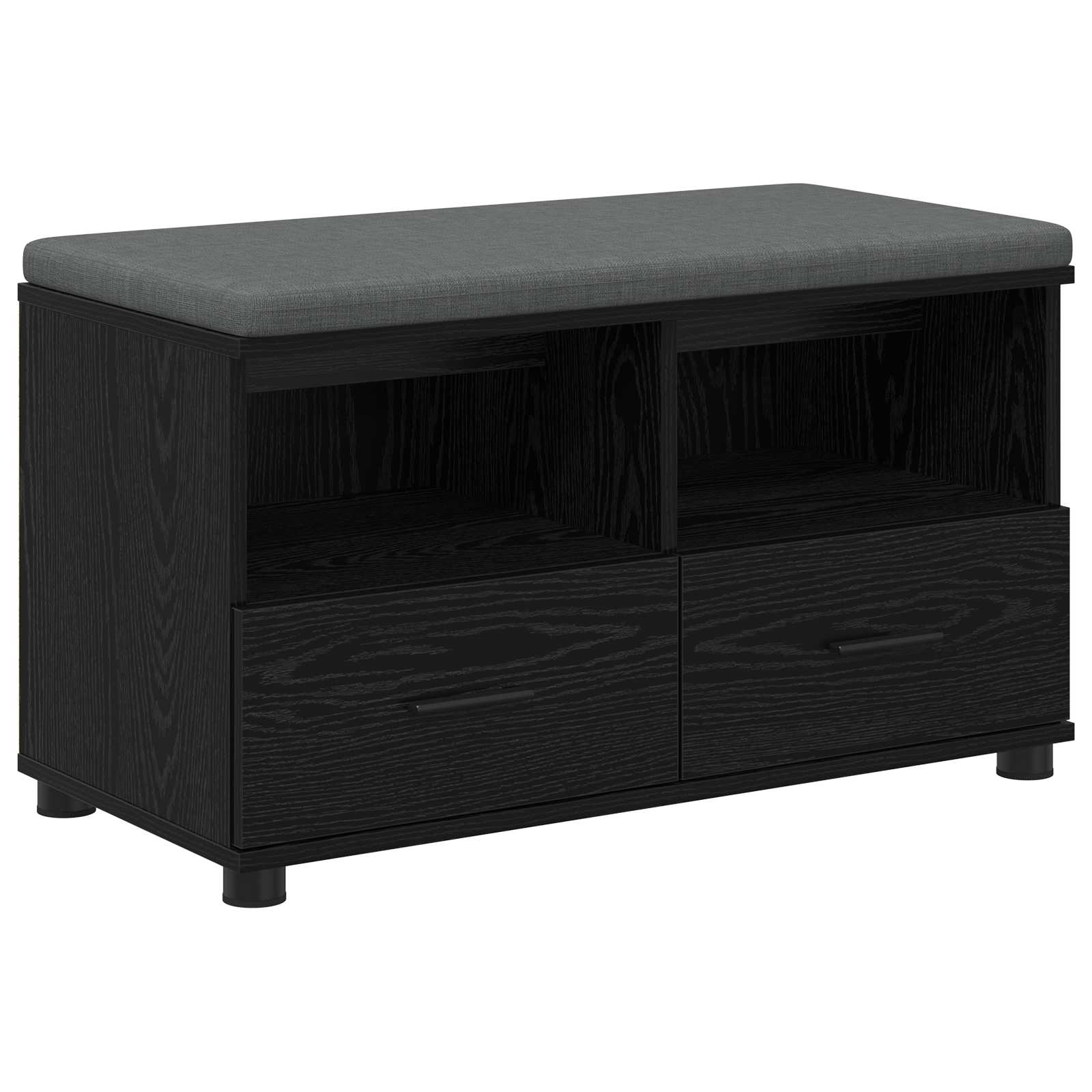 Klupa za hodnik s jastukom s policom Crni Hrast 80 x 38 x 46 cm