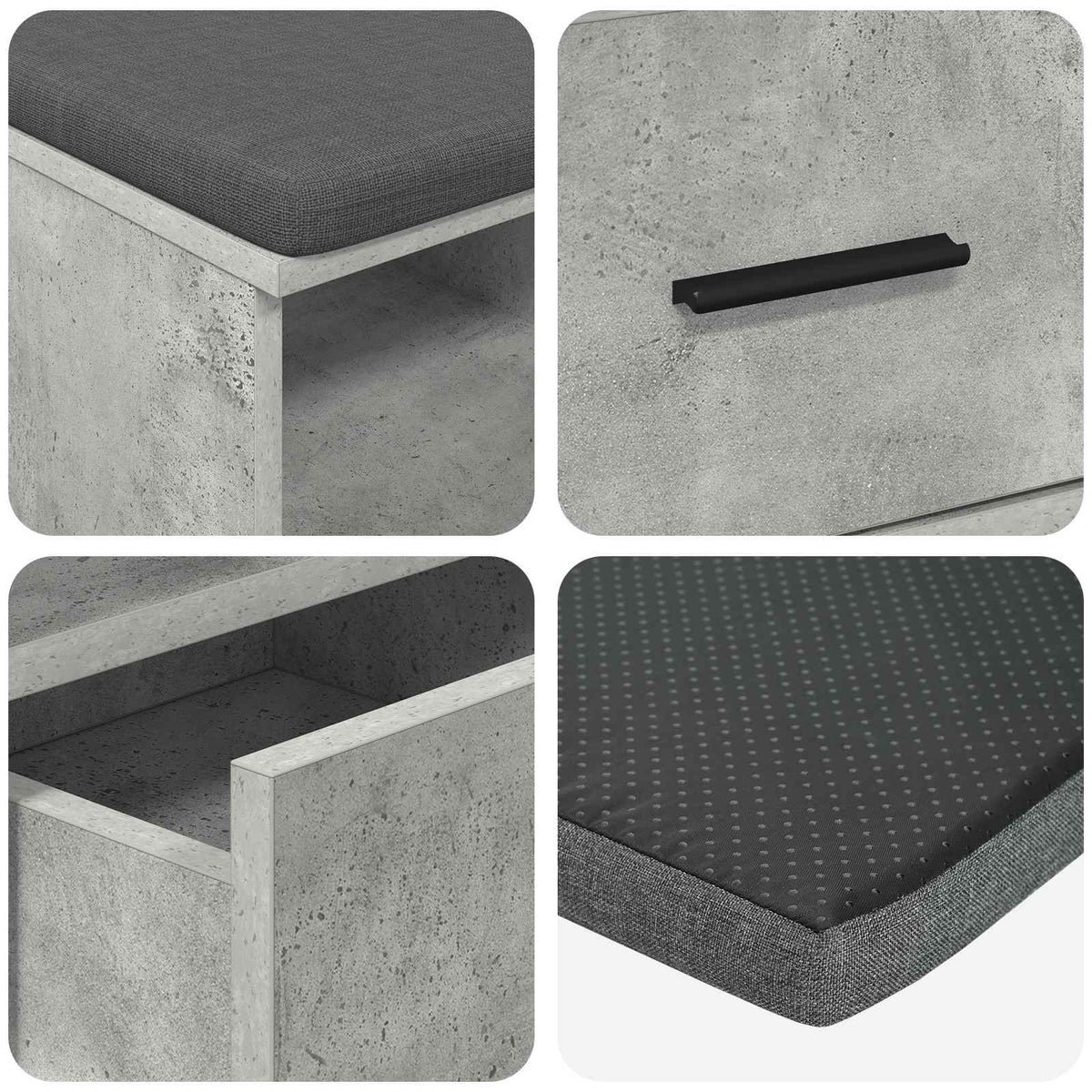 Klupa za hodnik s jastukom Betonsko Siva 80 x 38 x 46 cm