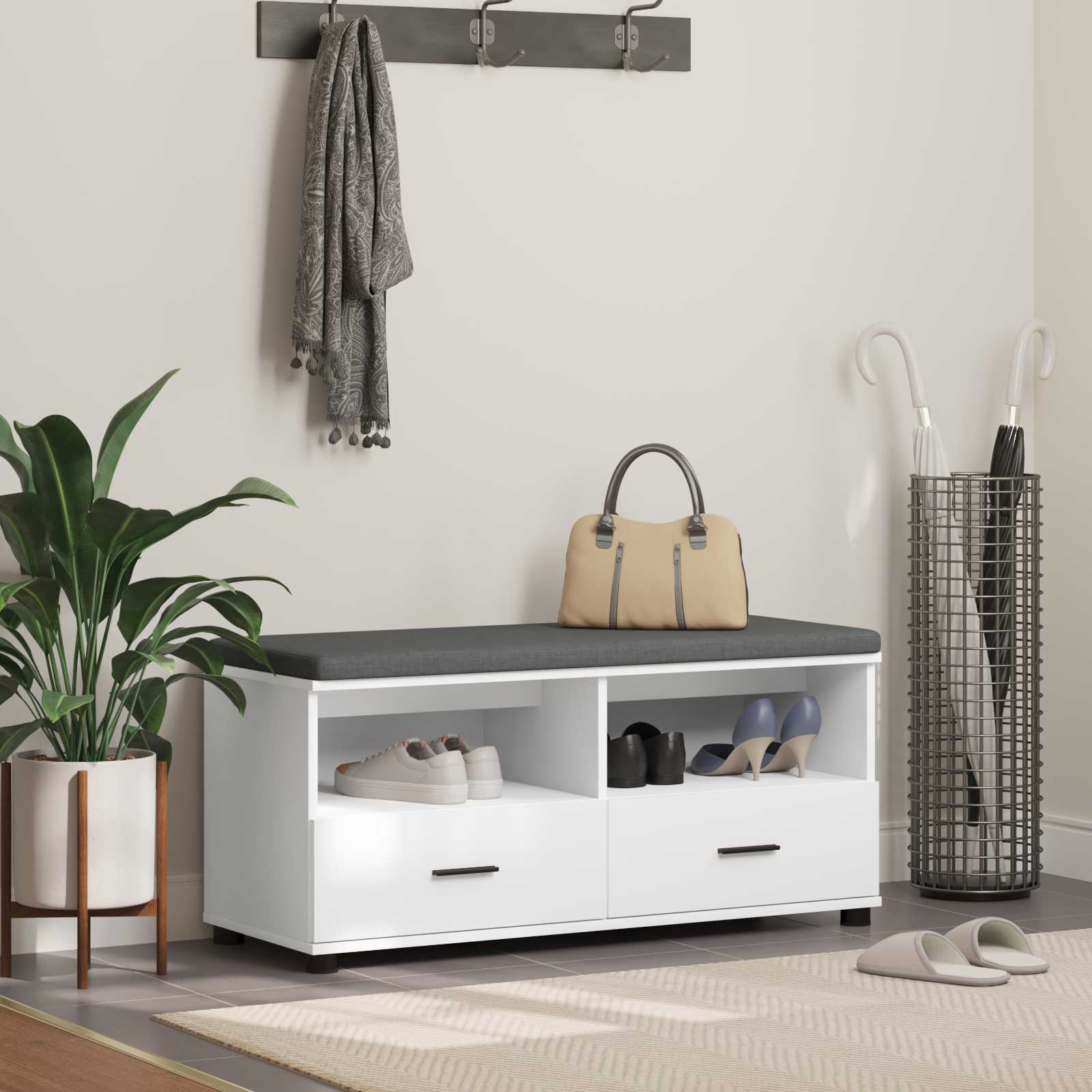 Klupa za hodnik s jastukom s ladicama Bijeli 100 x 38 x 46 cm