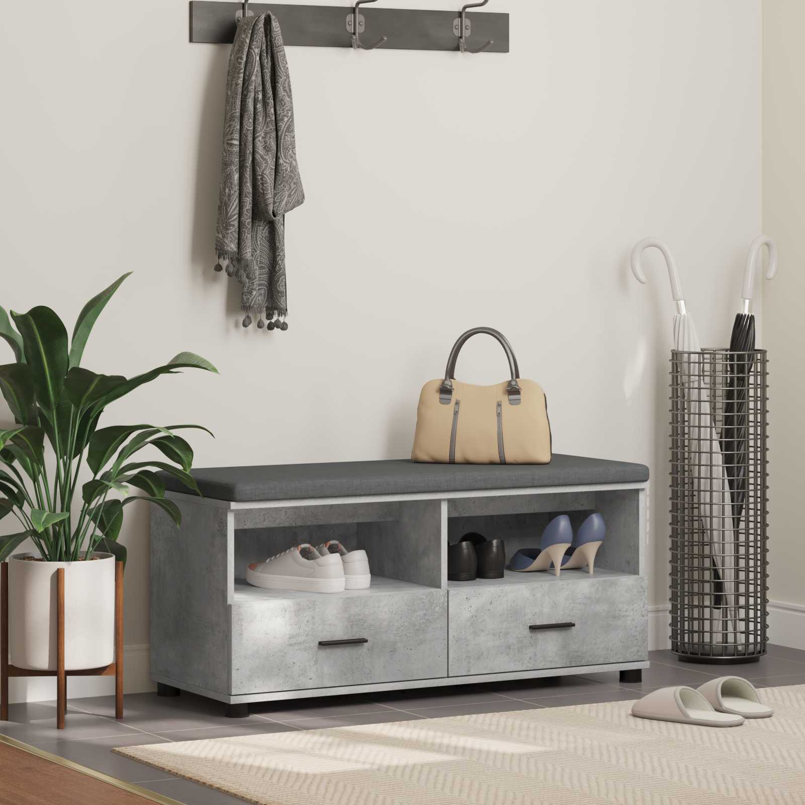 Klupa za hodnik s jastukom Betonsko Siva 100 x 38 x 46 cm