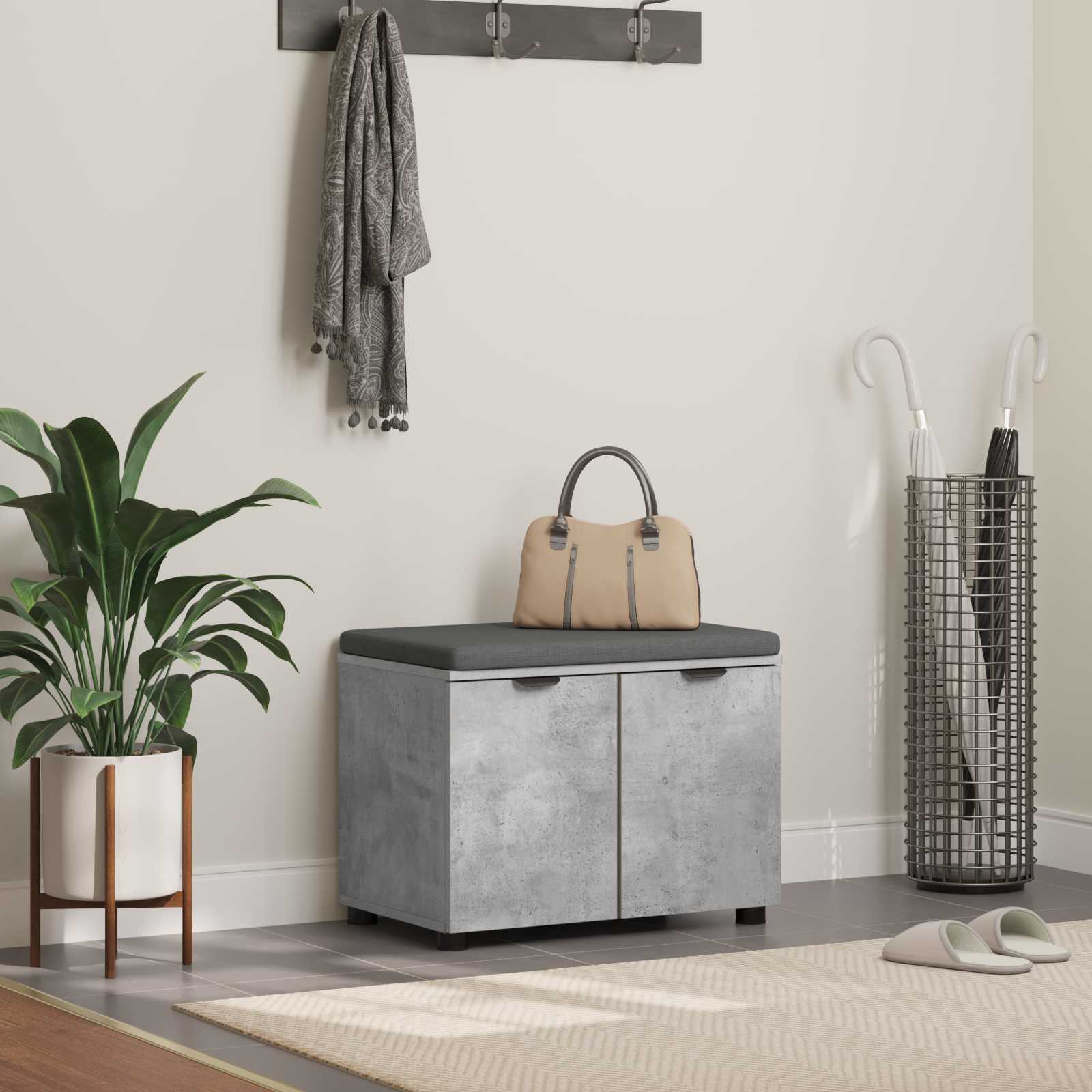 Klupa za hodnik s jastukom Betonsko Siva 60 x 38 x 46 cm