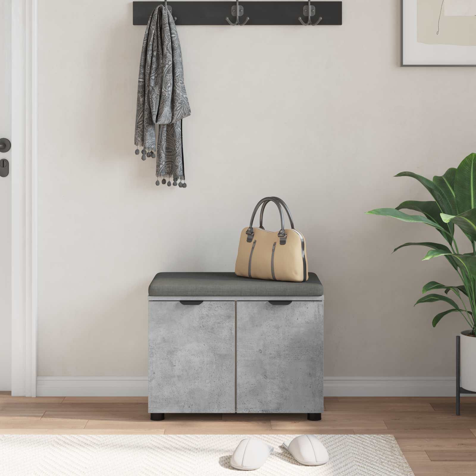 Klupa za hodnik s jastukom Betonsko Siva 60 x 38 x 46 cm