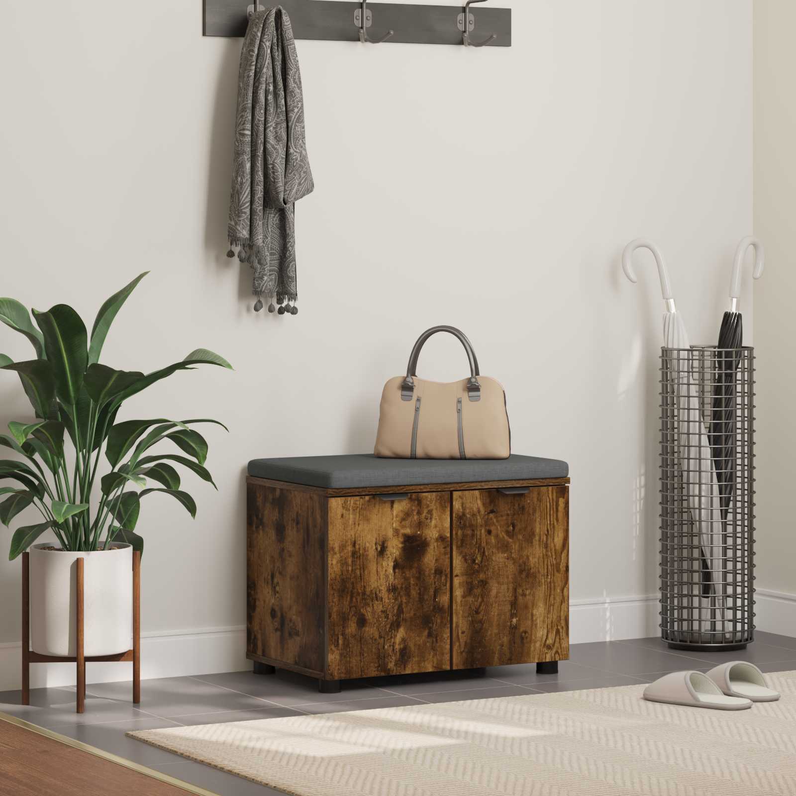 Klupa za hodnik s jastukom Dimljeni Hrast 60 x 38 x 46 cm