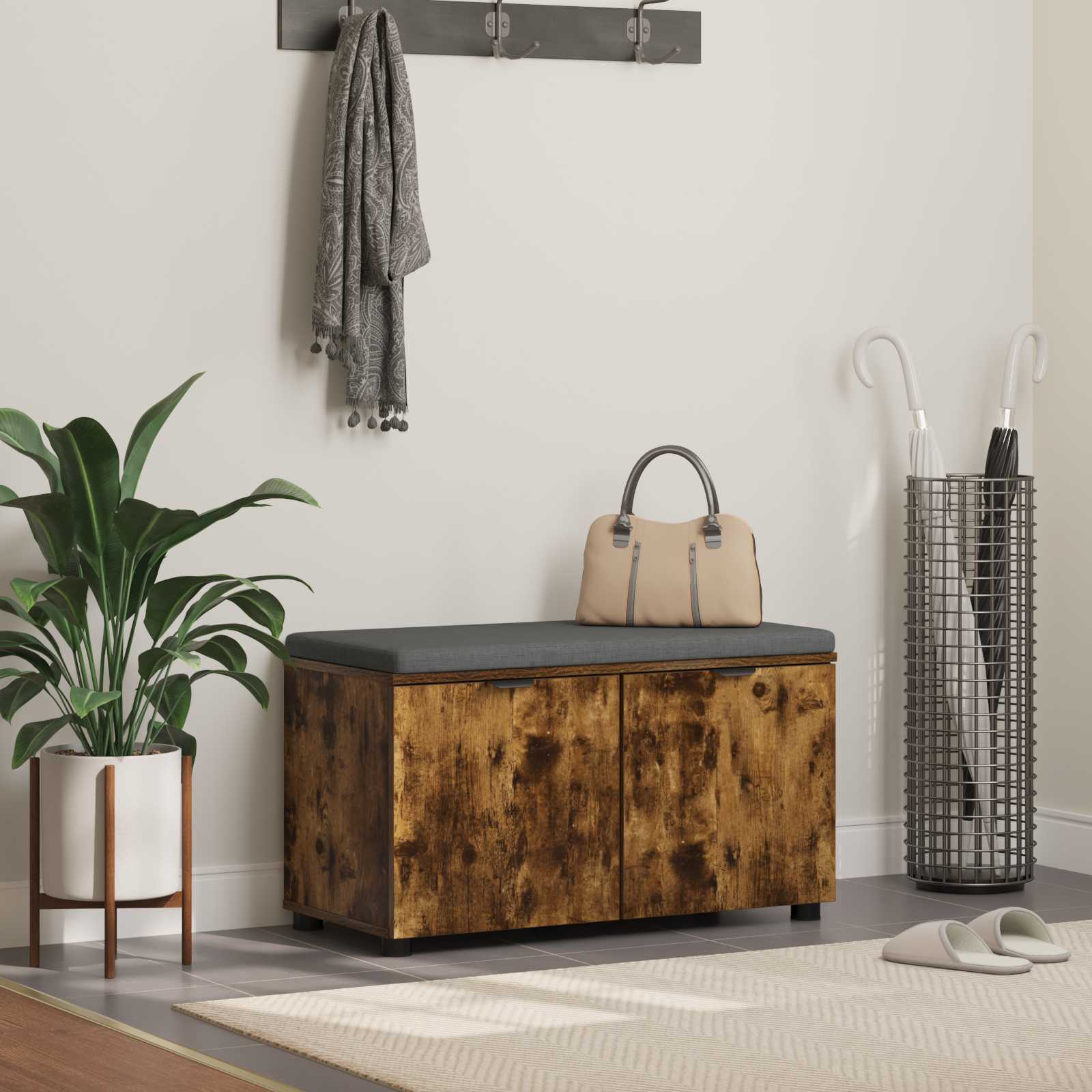 Klupa za hodnik s jastukom Dimljeni Hrast 80 x 38 x 46 cm
