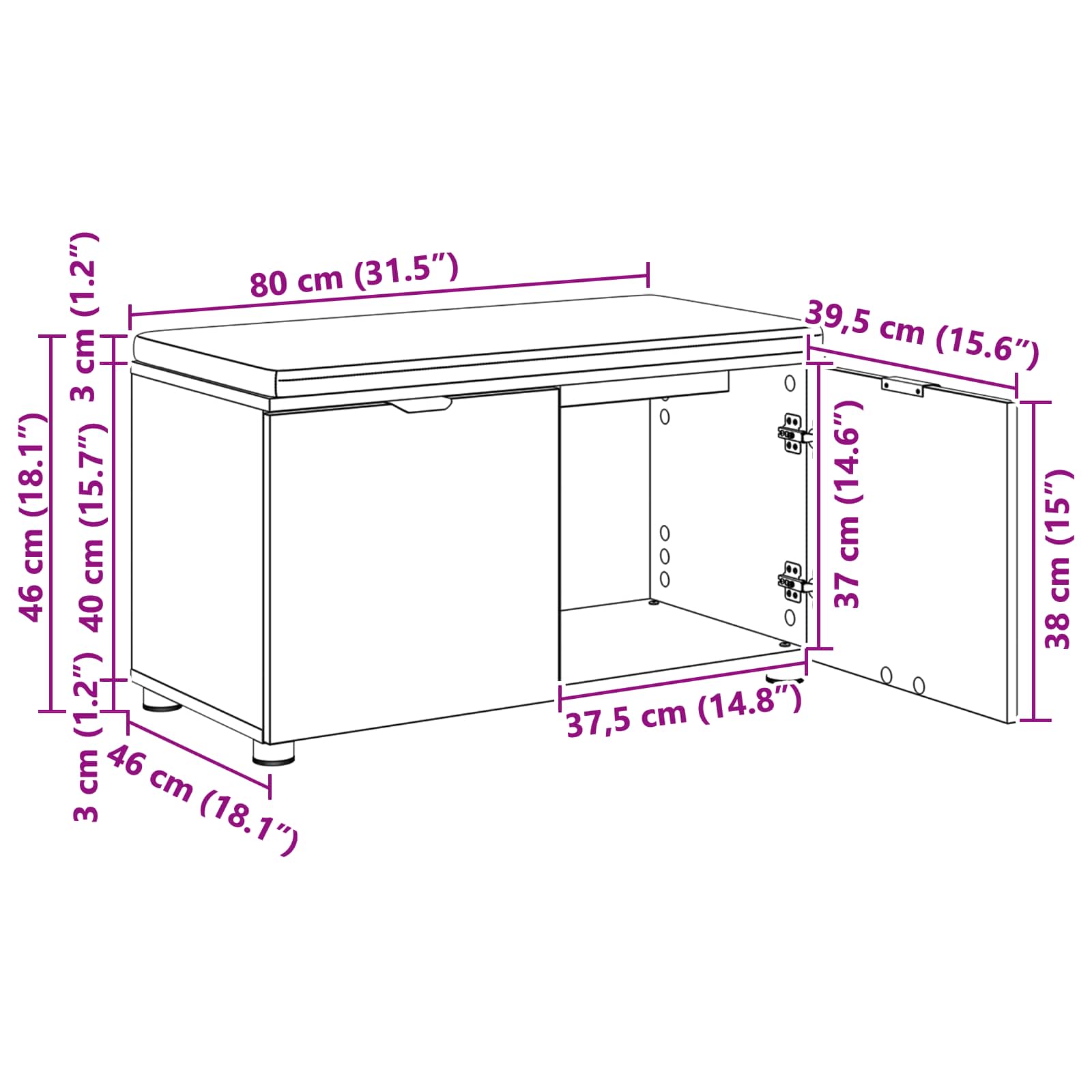Klupa za hodnik s jastukom Dimljeni Hrast 80 x 38 x 46 cm