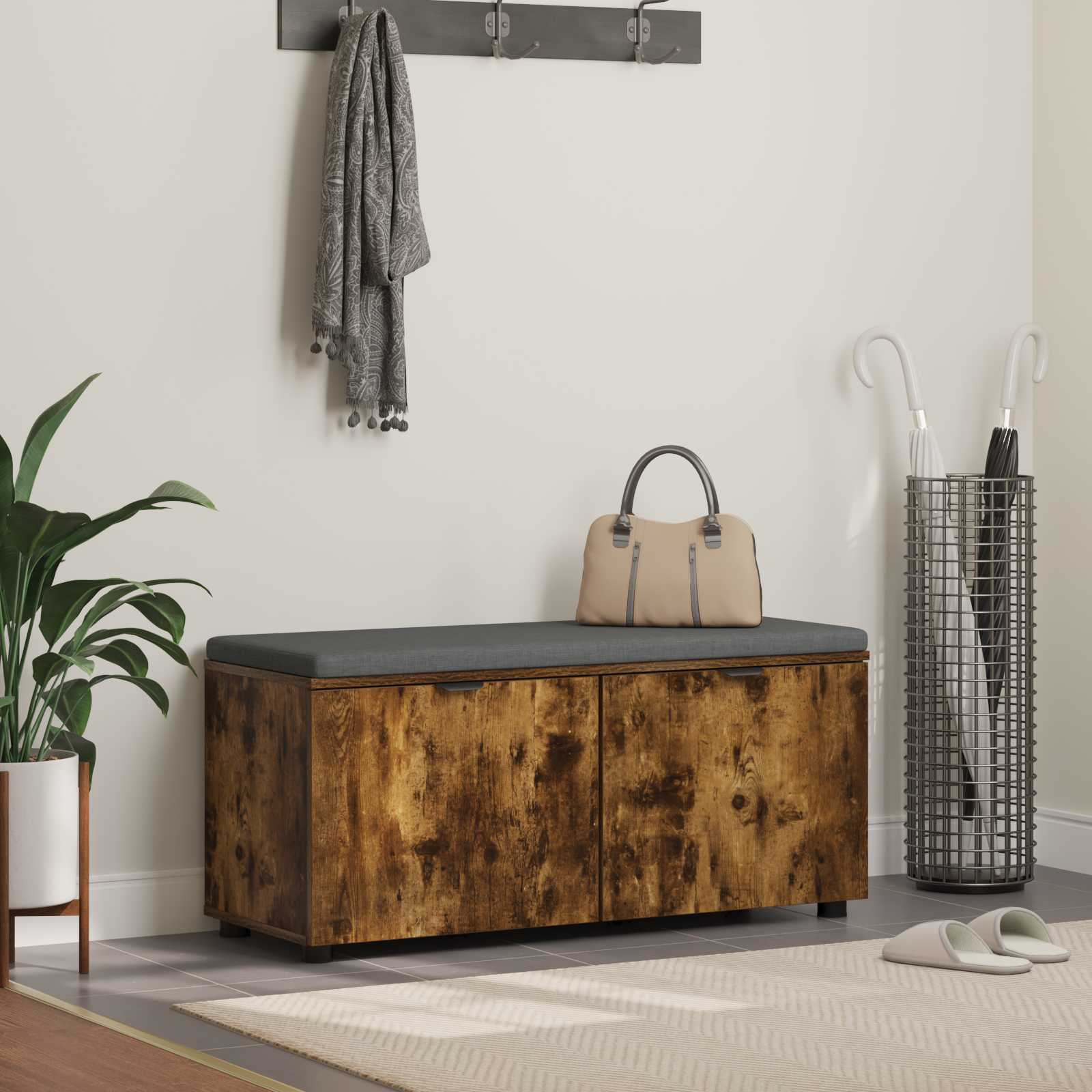 Klupa za hodnik s jastukom Dimljeni Hrast 100 x 38 x 46 cm