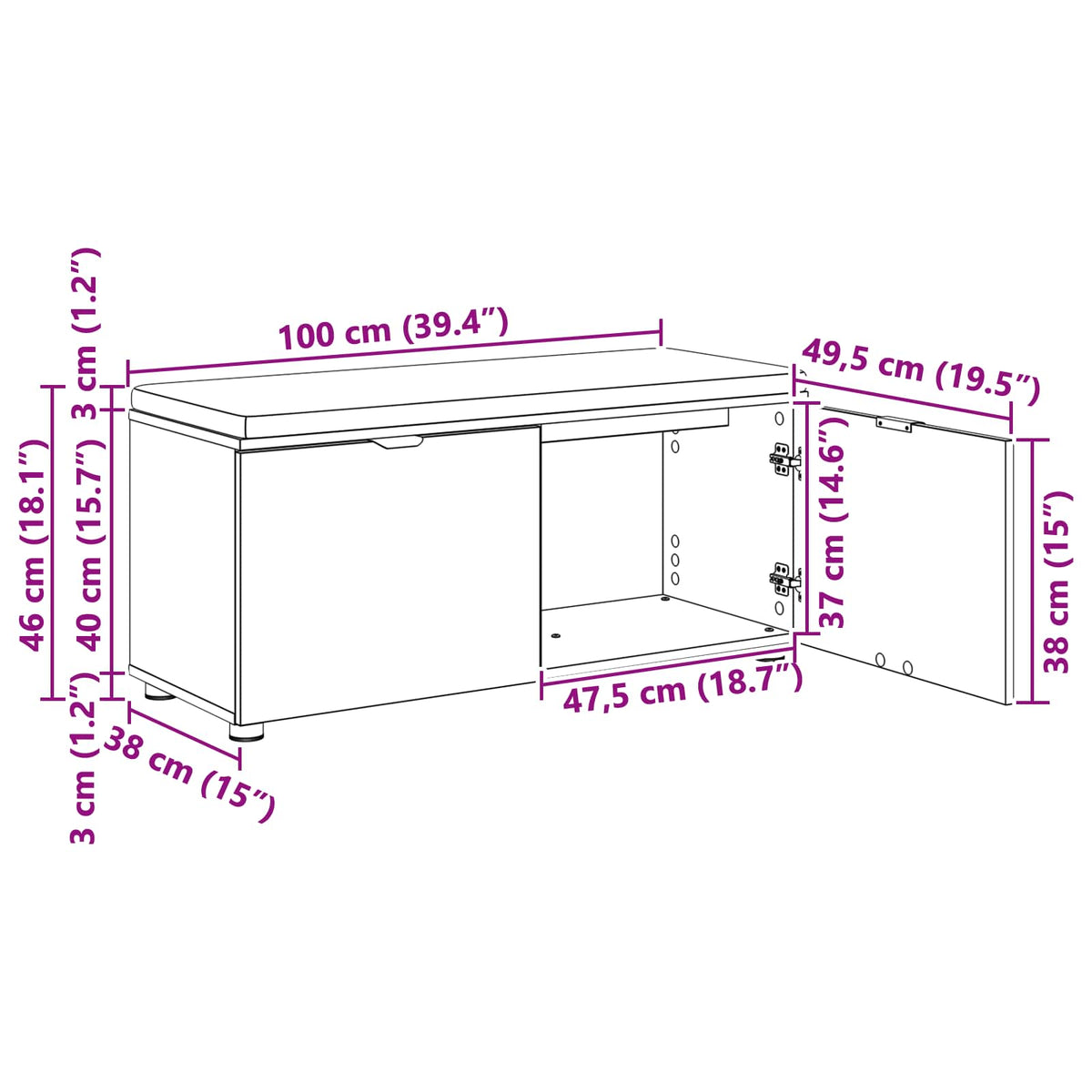 Klupa za hodnik s jastukom Sivi Sonoma 100 x 38 x 46 cm