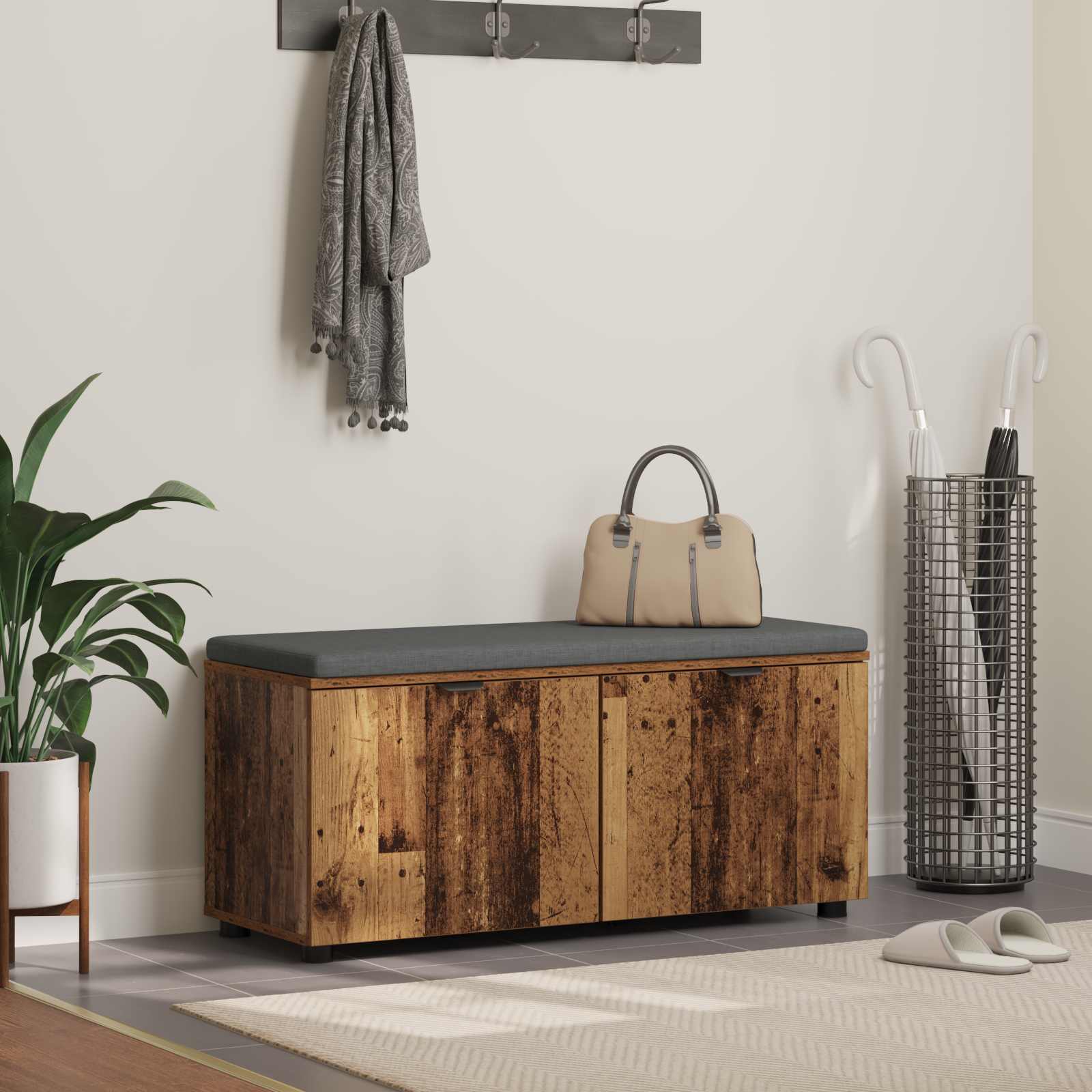 Klupa za hodnik s jastukom Staro drvo 100 x 38 x 46 cm