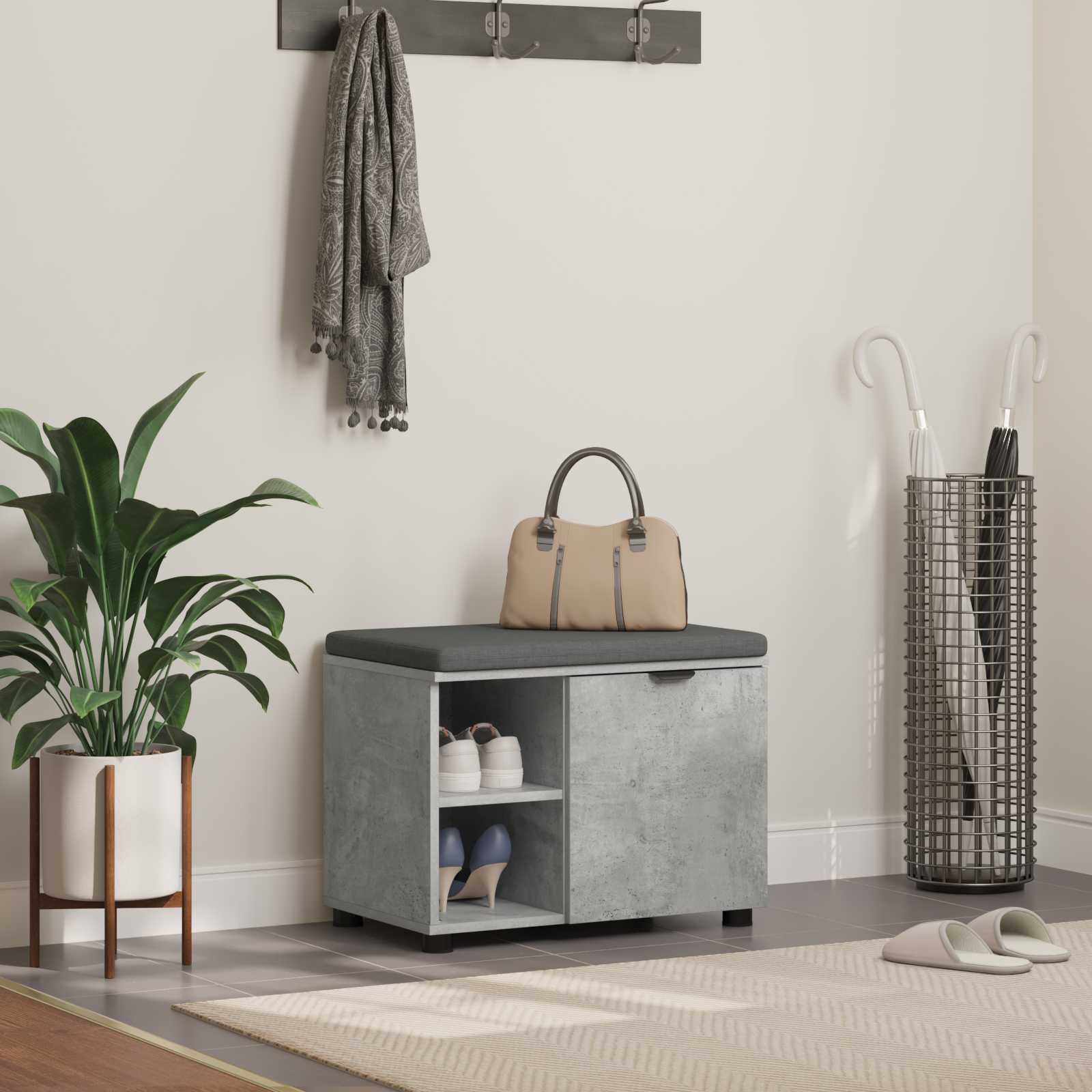 Klupa za hodnik s jastukom Betonsko Siva 60 x 38 x 46 cm