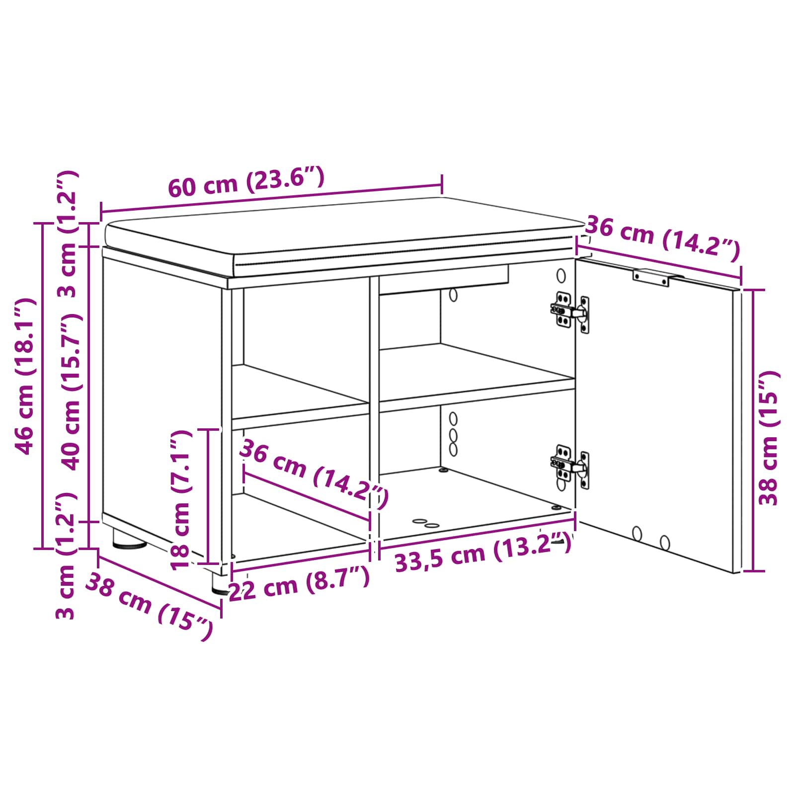 Klupa za hodnik s jastukom Dimljeni Hrast 60 x 38 x 46 cm