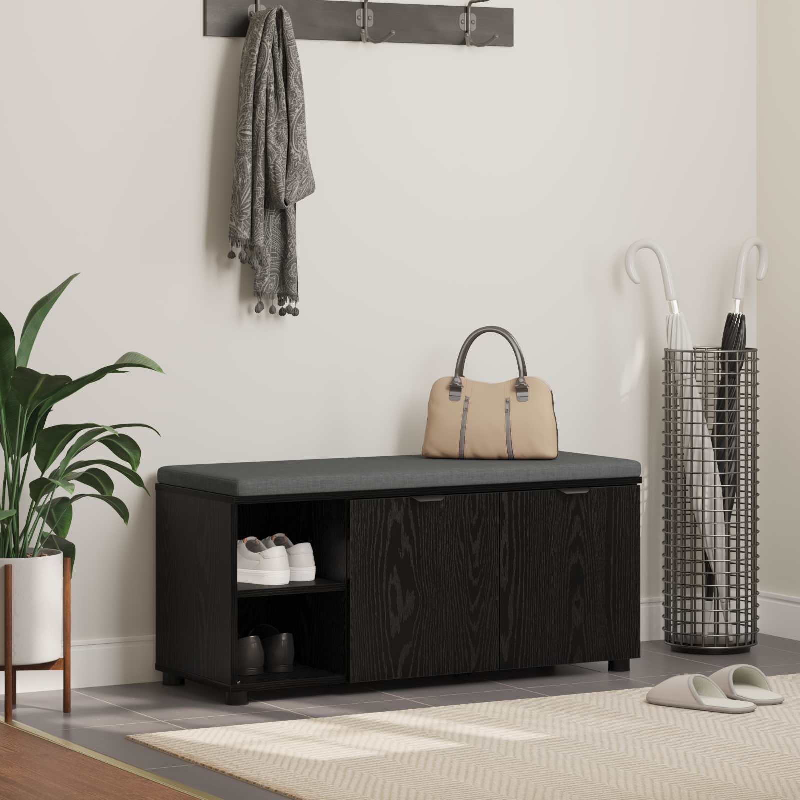 Klupa za hodnik s jastukom Crni Hrast 100 x 38 x 46 cm