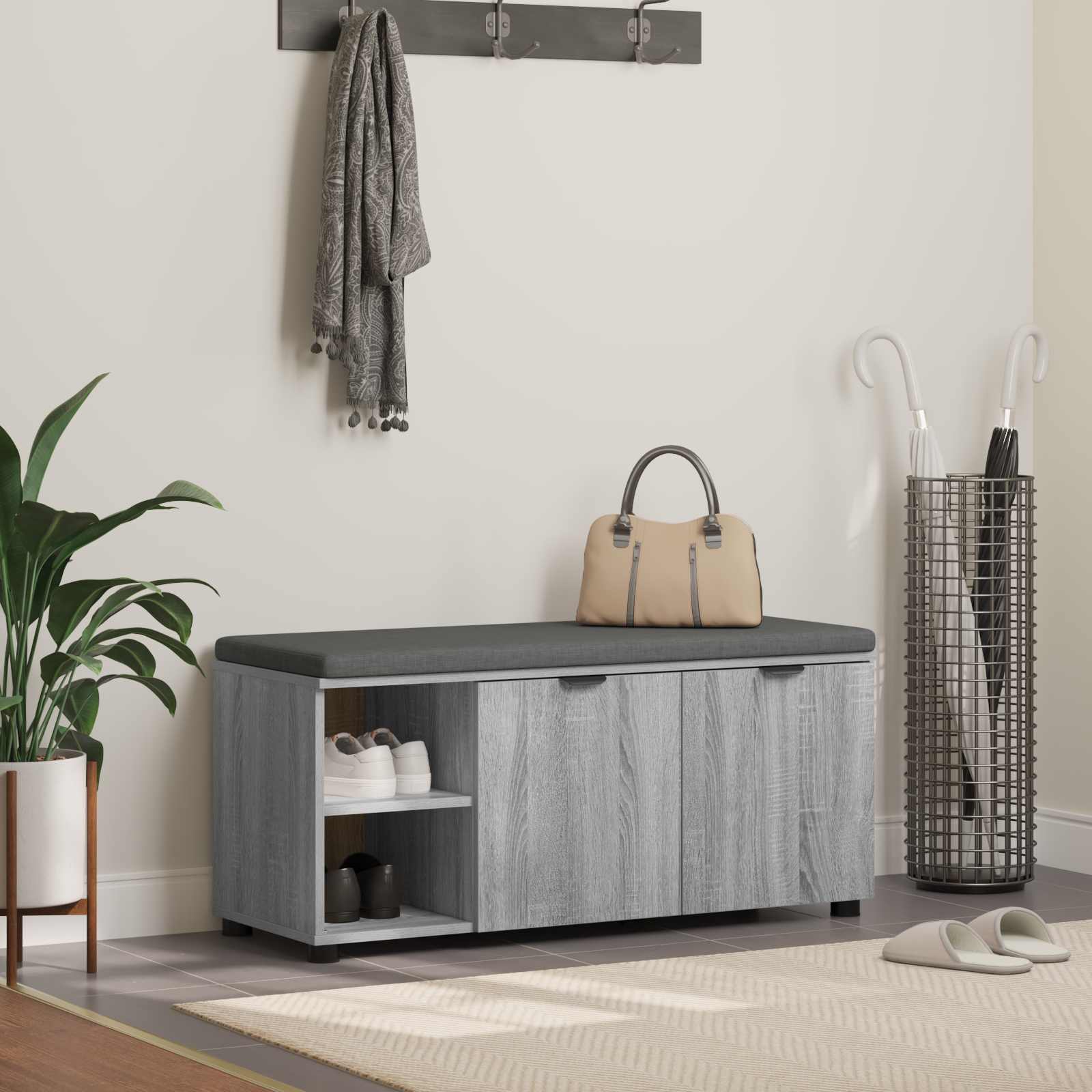 Klupa za hodnik s jastukom Sivi Sonoma 100 x 38 x 46 cm