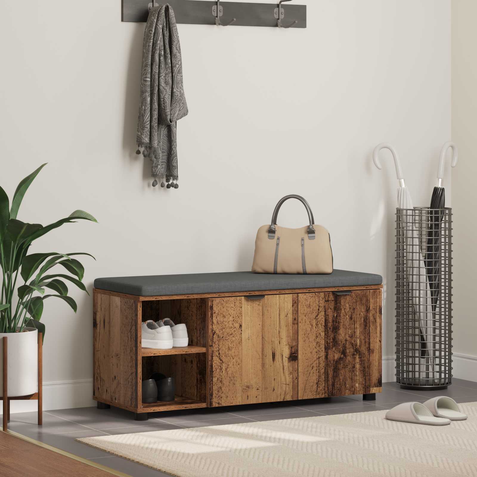 Klupa za hodnik s jastukom Staro drvo 100 x 38 x 46 cm