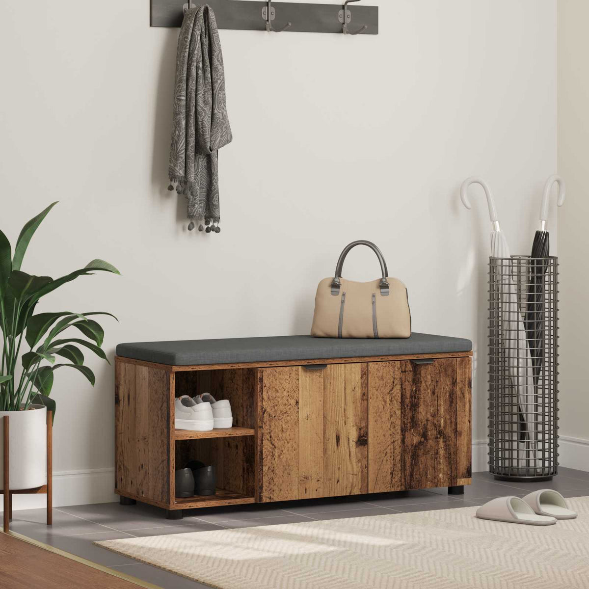 Klupa za hodnik s jastukom Staro drvo 100 x 38 x 46 cm
