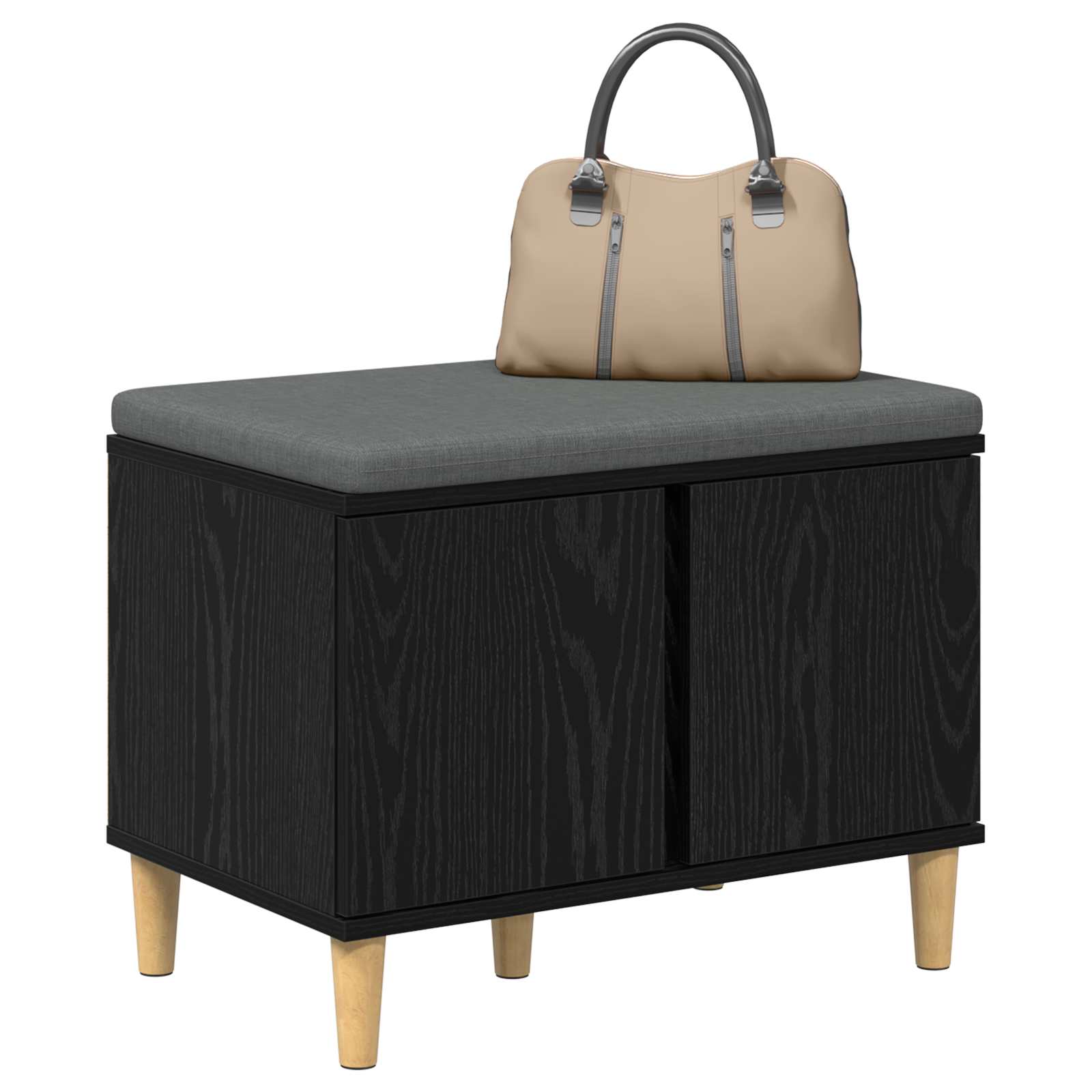 Klupa za hodnik s jastukom s vratima Crni Hrast 60 x 38 x 46 cm