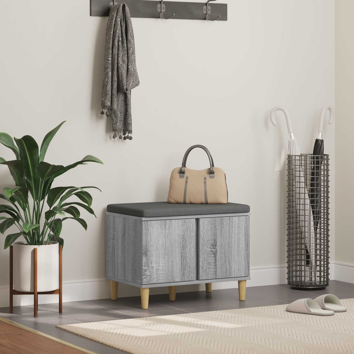 Klupa za hodnik s jastukom Sivi Sonoma 60 x 38 x 46 cm