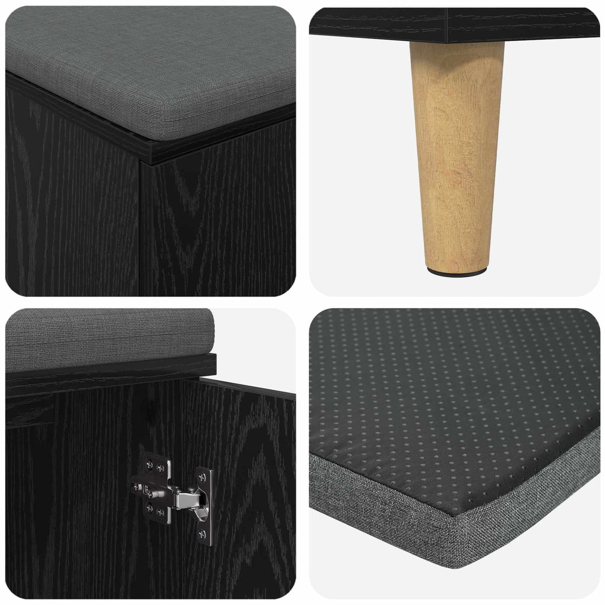 Klupa za hodnik s jastukom s vratima Crni Hrast 80 x 38 x 46 cm
