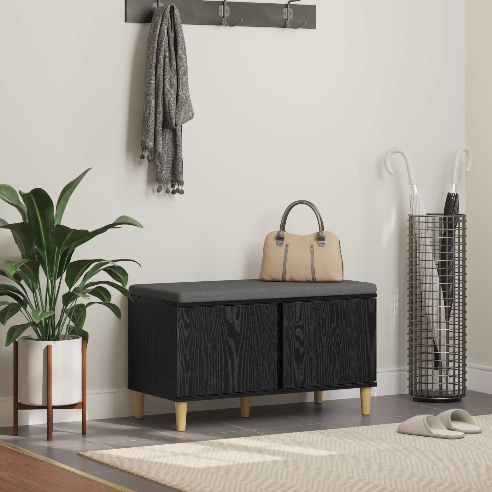 Klupa za hodnik s jastukom s vratima Crni Hrast 80 x 38 x 46 cm