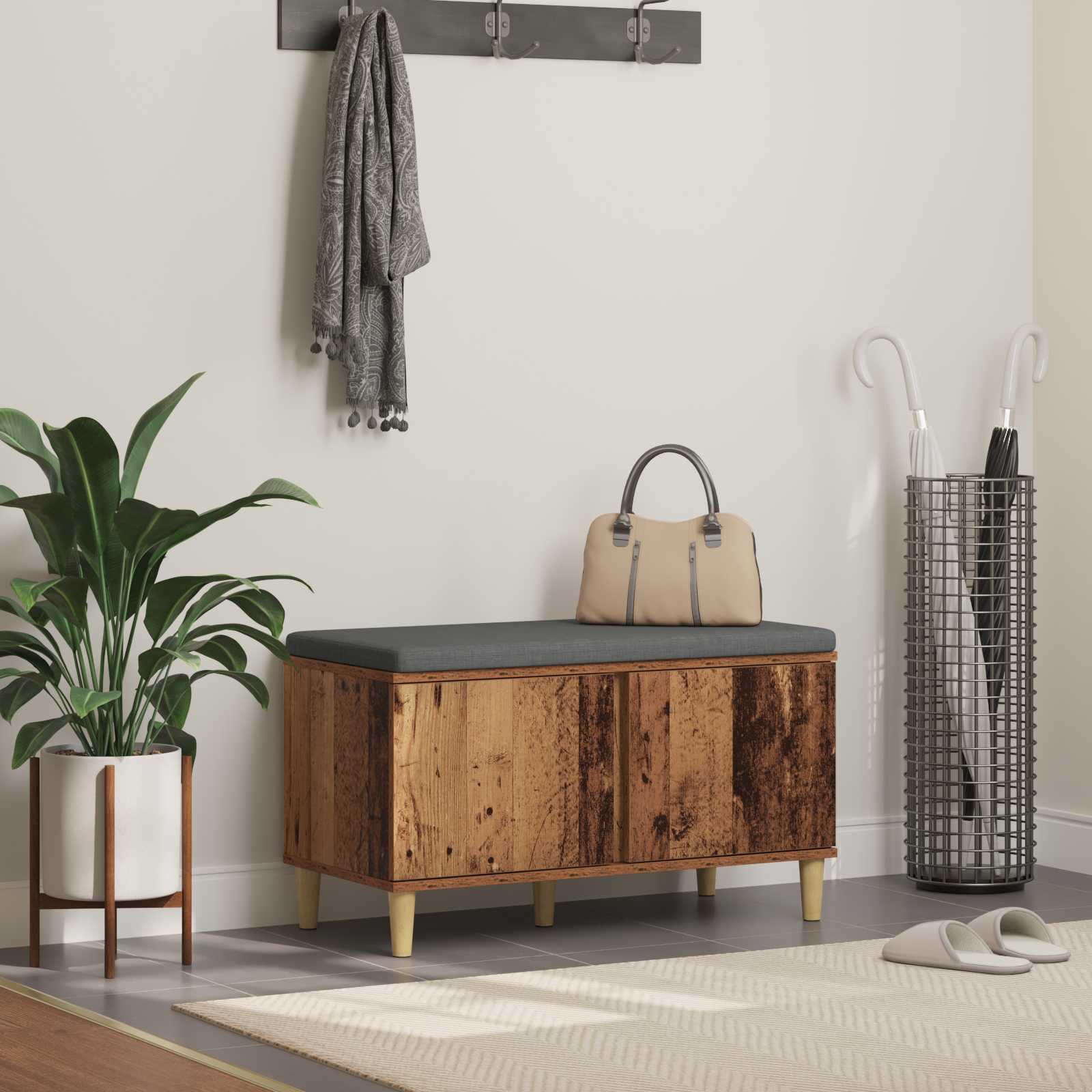 Klupa za hodnik s jastukom s vratima Staro drvo 80 x 38 x 46 cm