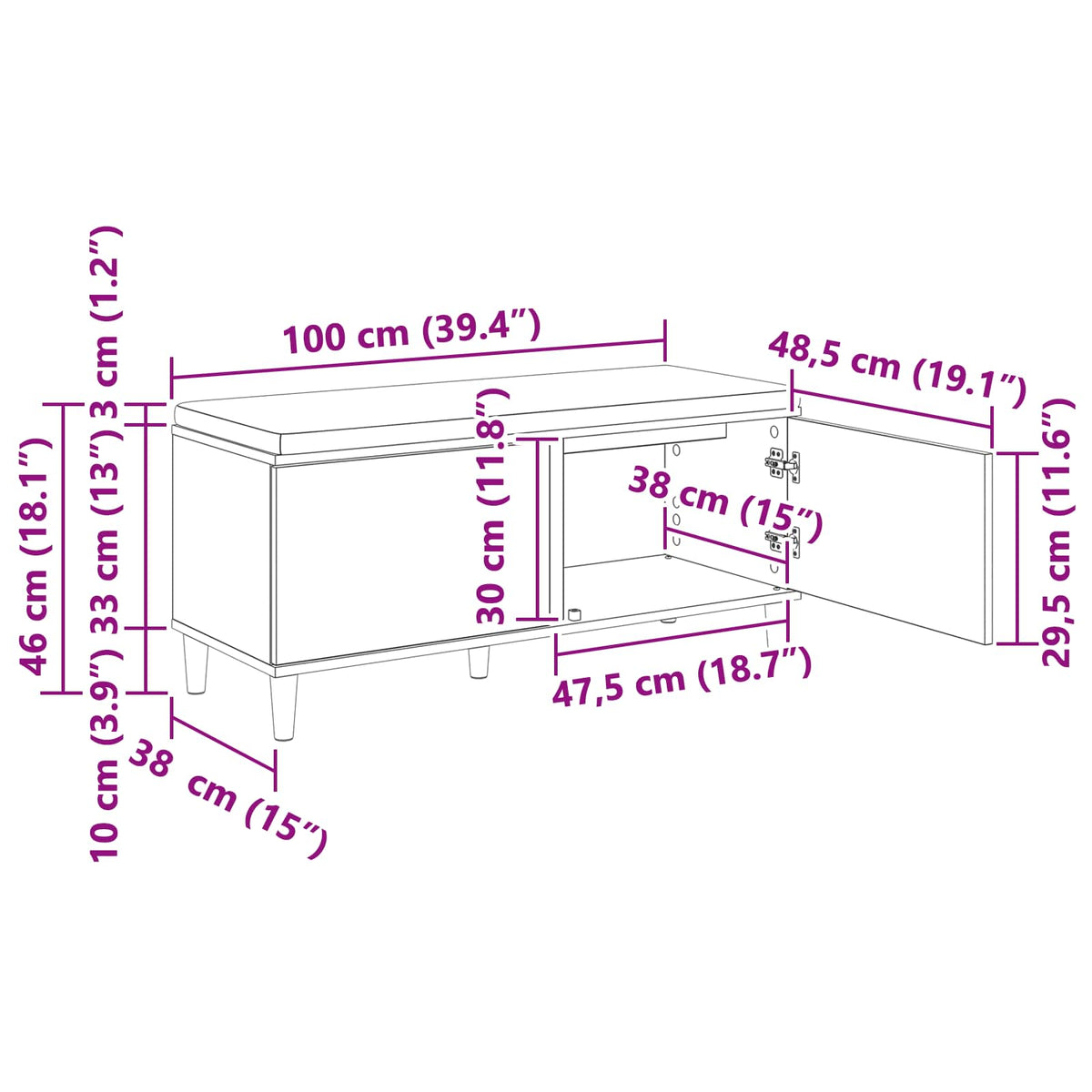 Klupa za hodnik s jastukom Crni Hrast 100 x 38 x 46 cm