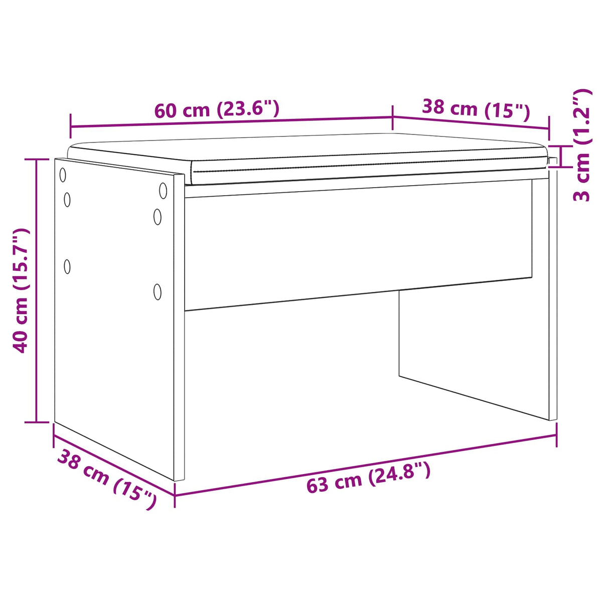 Klupa za hodnik s jastukom Staro drvo 63 x 38 x 40 cm