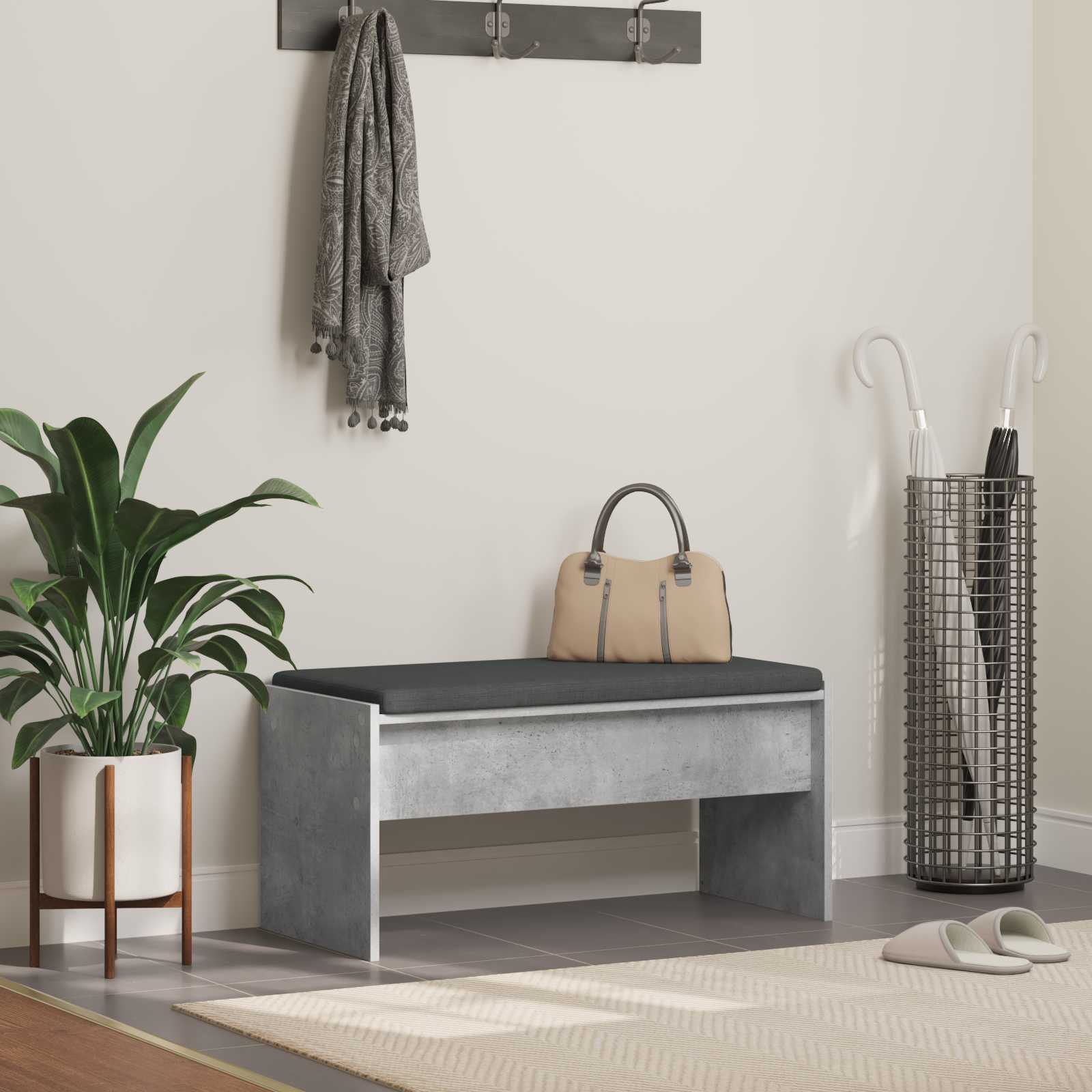 Klupa za hodnik s jastukom Betonski sivi 83 x 38 x 40 cm