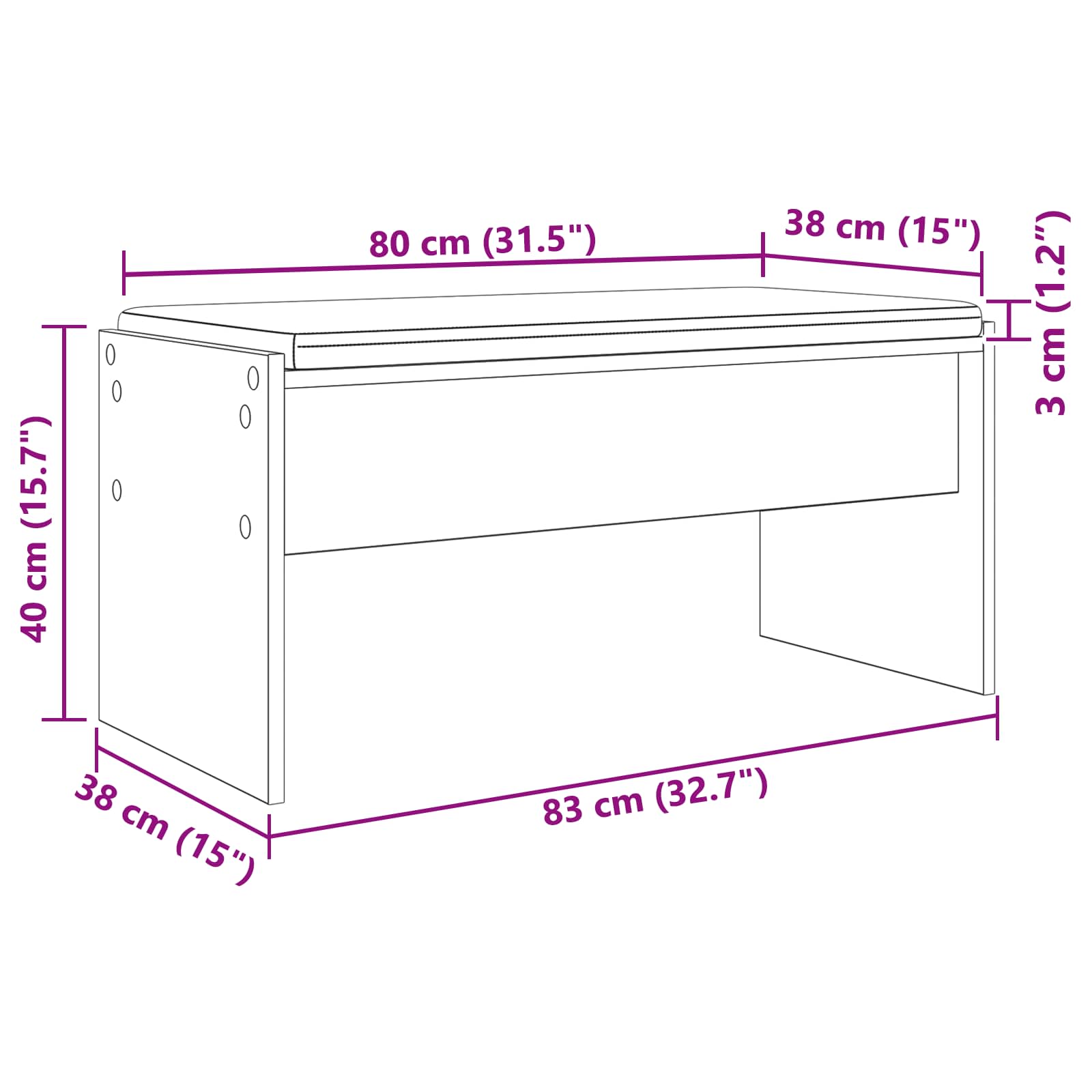 Klupa za hodnik s jastukom Umjetnički hrast 83 x 38 x 40 cm