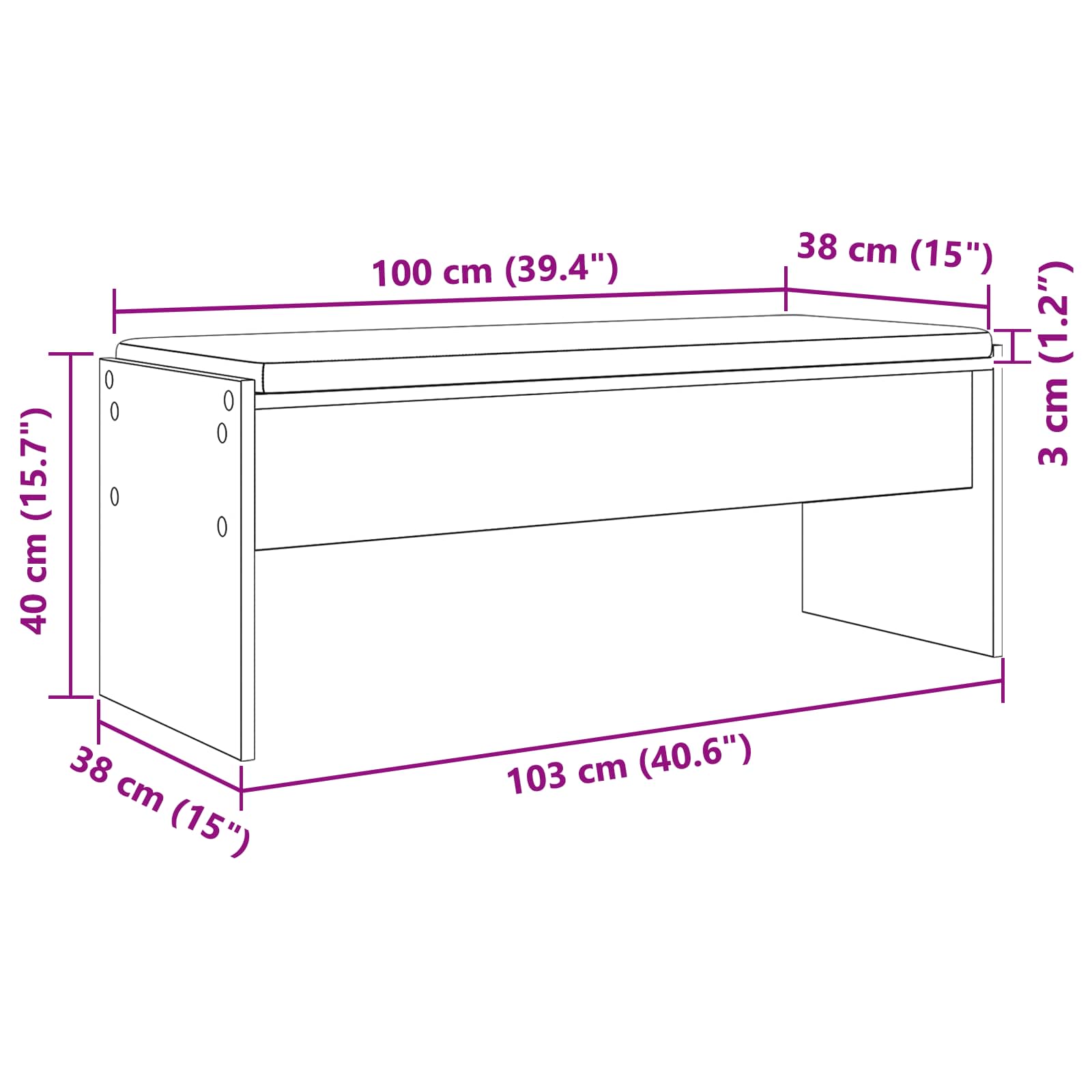 Klupa za hodnik s jastukom Bijelo 103 x 38 x 40 cm
