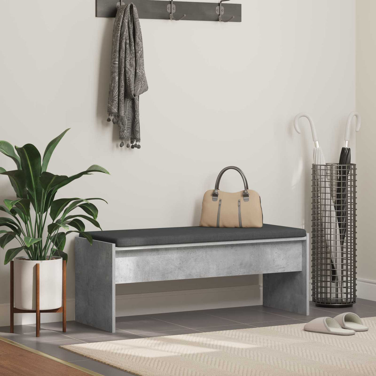 Klupa za hodnik s jastukom Betonski sivi 103 x 38 x 40 cm
