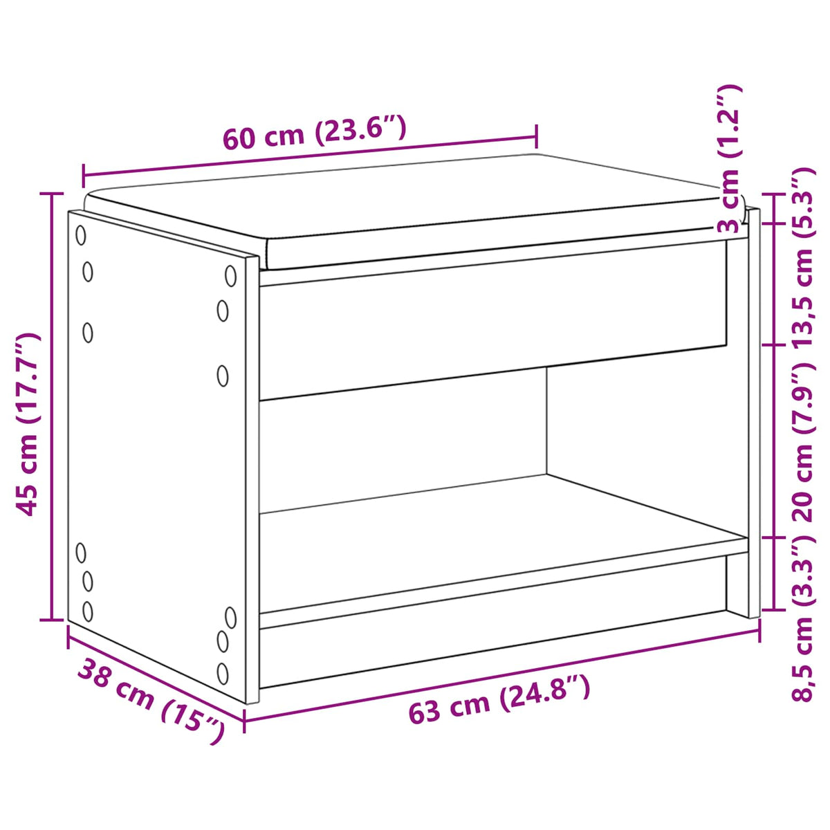 Klupa za hodnik s jastukom s policom Bijeli 63 x 38 x 45 cm
