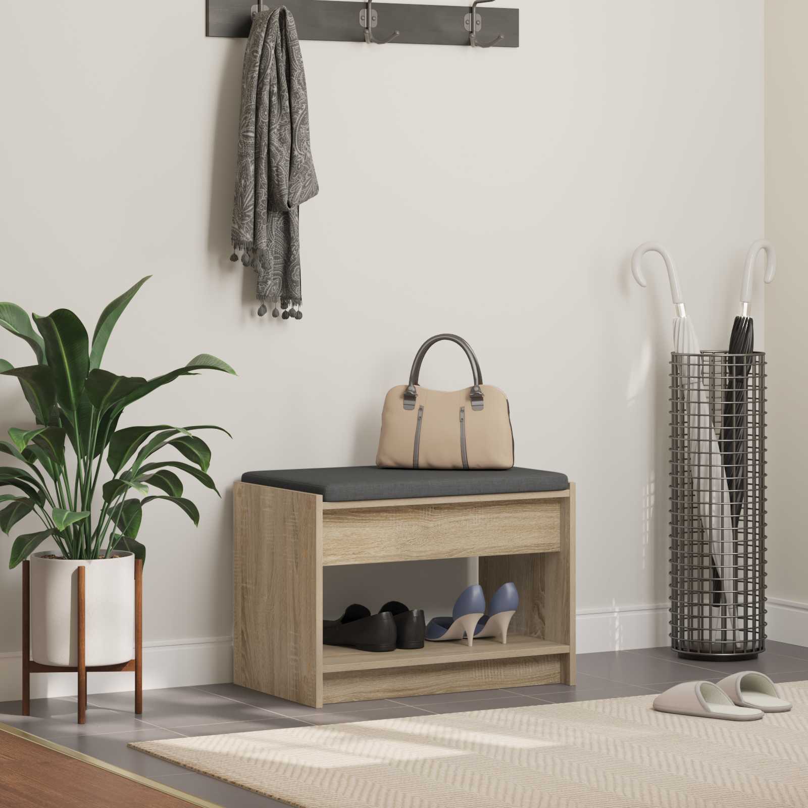 Klupa za hodnik s jastukom Sonoma hrast 63 x 38 x 45 cm