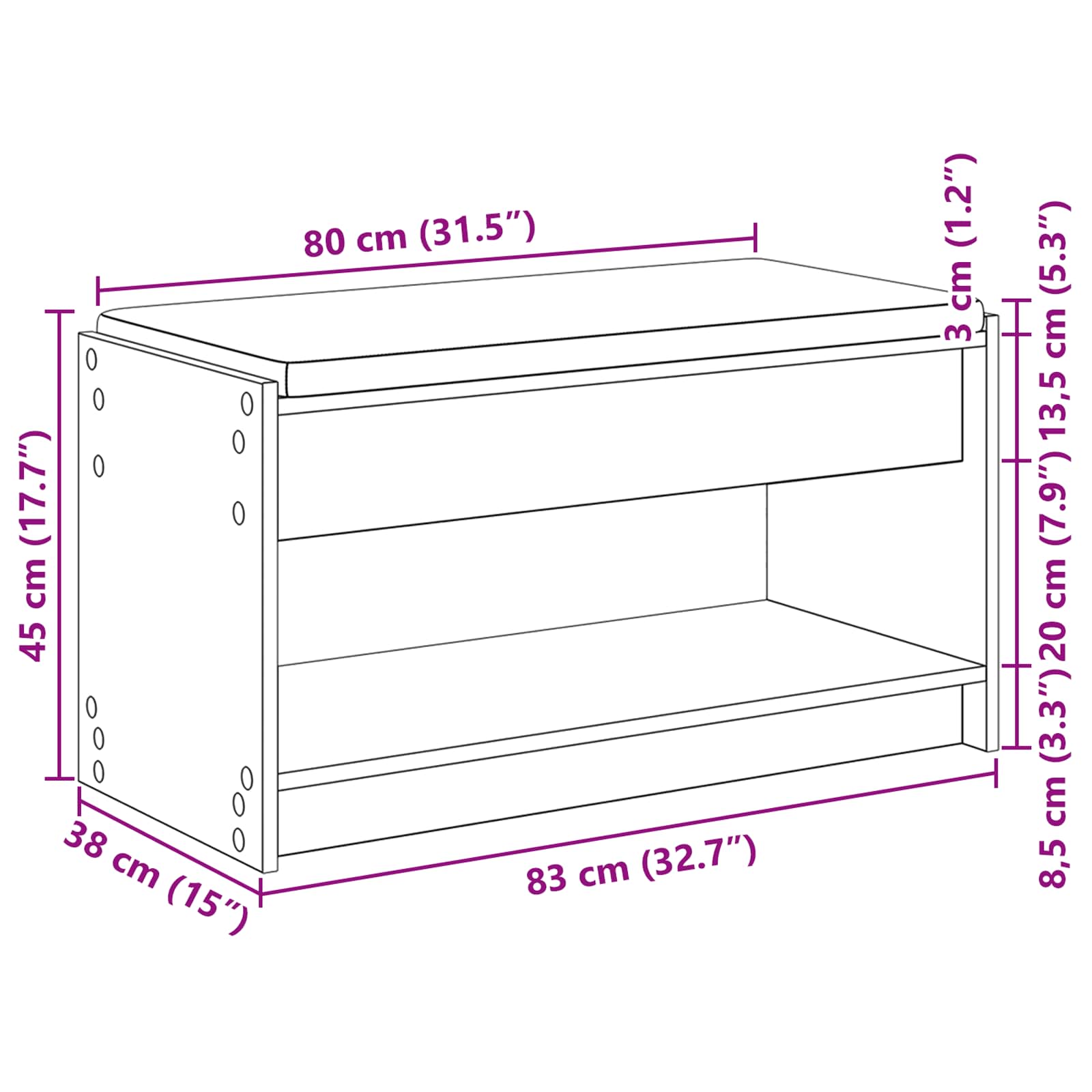 Klupa za hodnik s jastukom Sivi Sonoma 83 x 38 x 45 cm