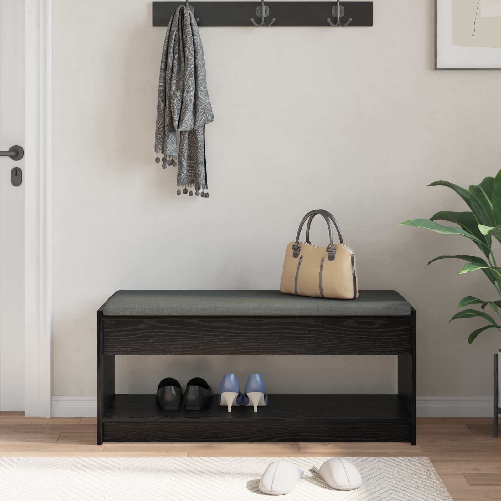 Klupa za hodnik s jastukom Crni Hrast 103 x 38 x 45 cm