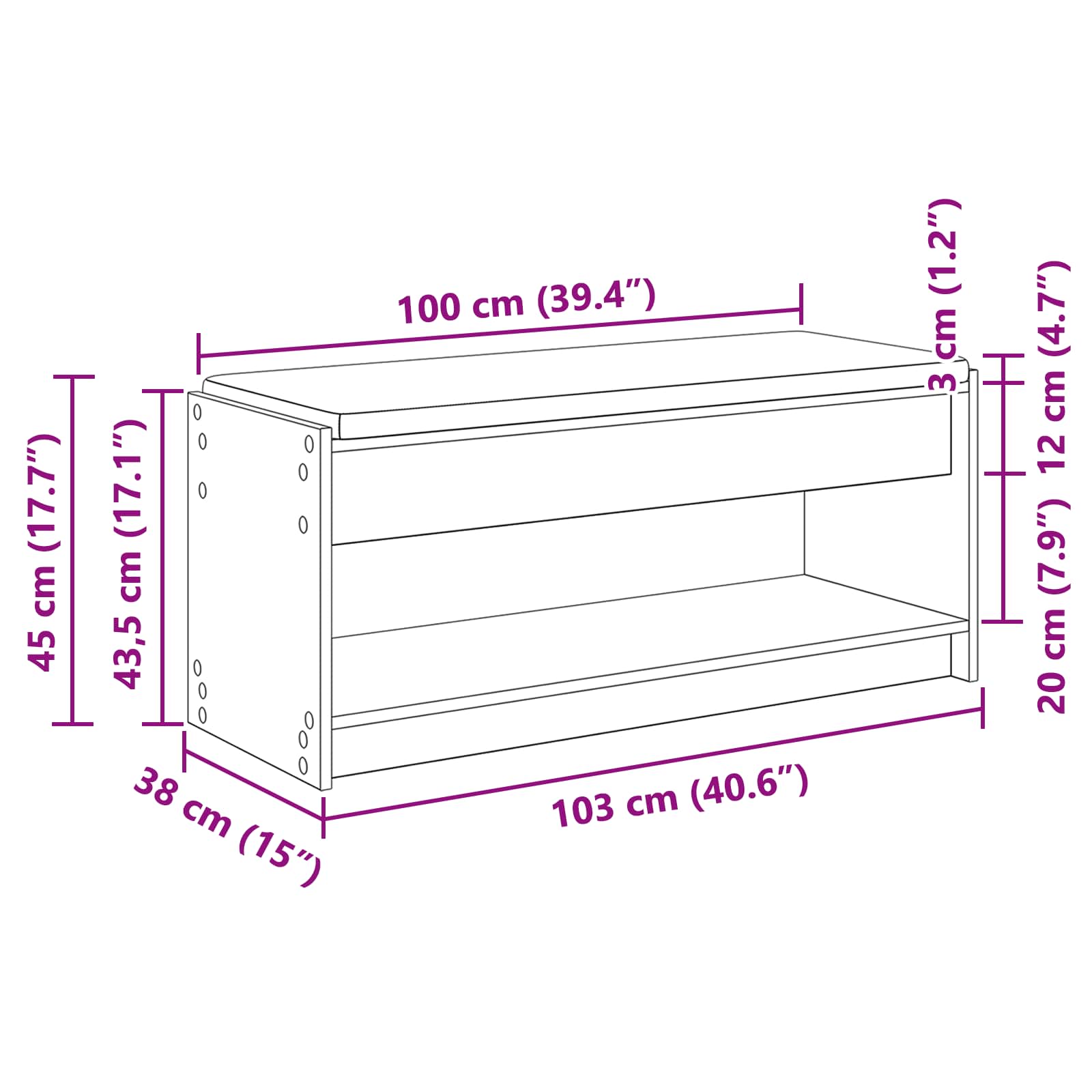 Klupa za hodnik s jastukom Crni Hrast 103 x 38 x 45 cm