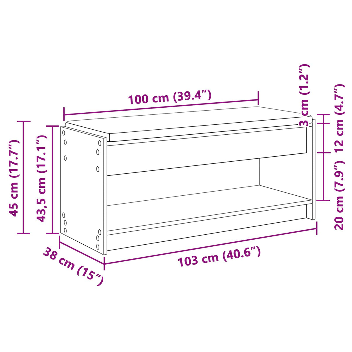 Klupa za hodnik s jastukom Dimljeni Hrast 103 x 38 x 45 cm