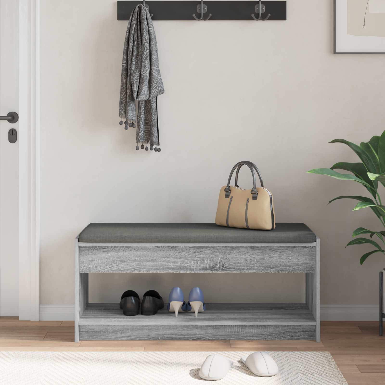 Klupa za hodnik s jastukom Sivi Sonoma 103 x 38 x 45 cm