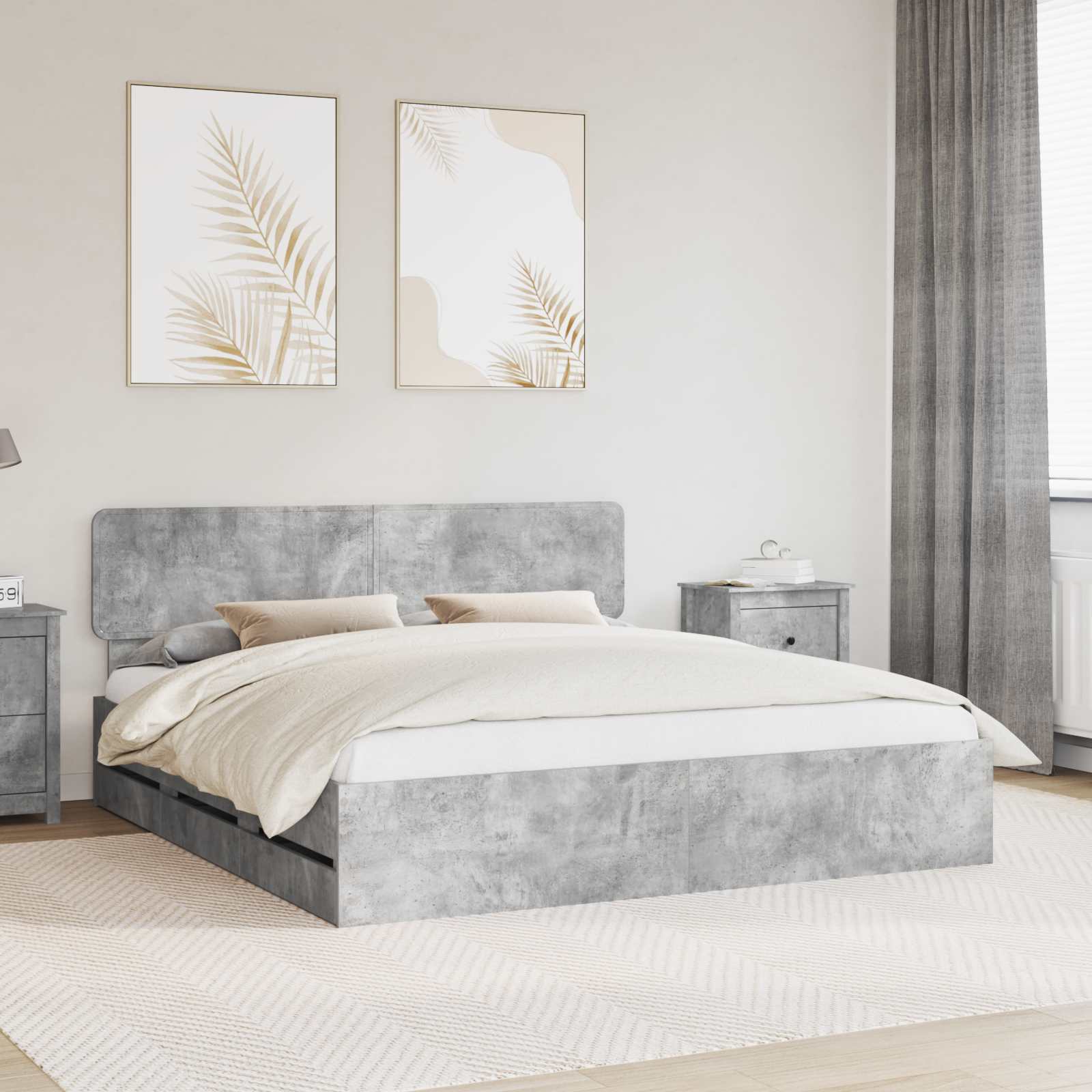 Krevetna konstrukcija s ladicama Betonsko Siva 200 x 200 cm