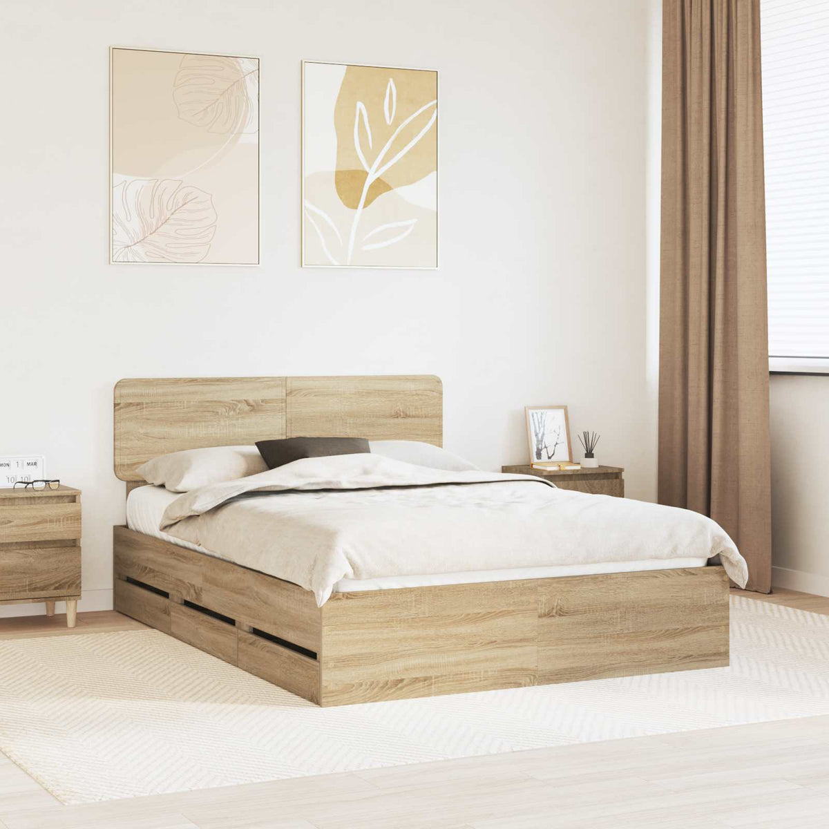 Krevetna konstrukcija s ladicama Sonoma hrast 150 x 200 cm Smeđa 206 x 153 x 90 cm