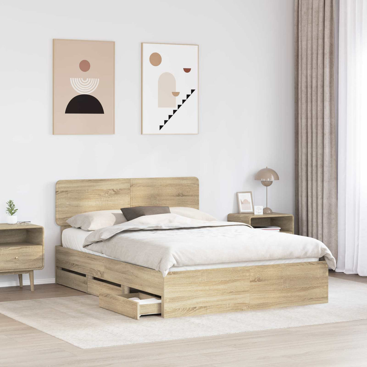 Krevetna konstrukcija s ladicama Sonoma hrast 150 x 200 cm Smeđa 206 x 153 x 90 cm