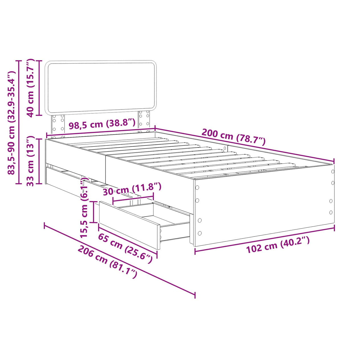 Krevetna konstrukcija Bijeli 100 x 200 cm Konstrukcijsko drvo