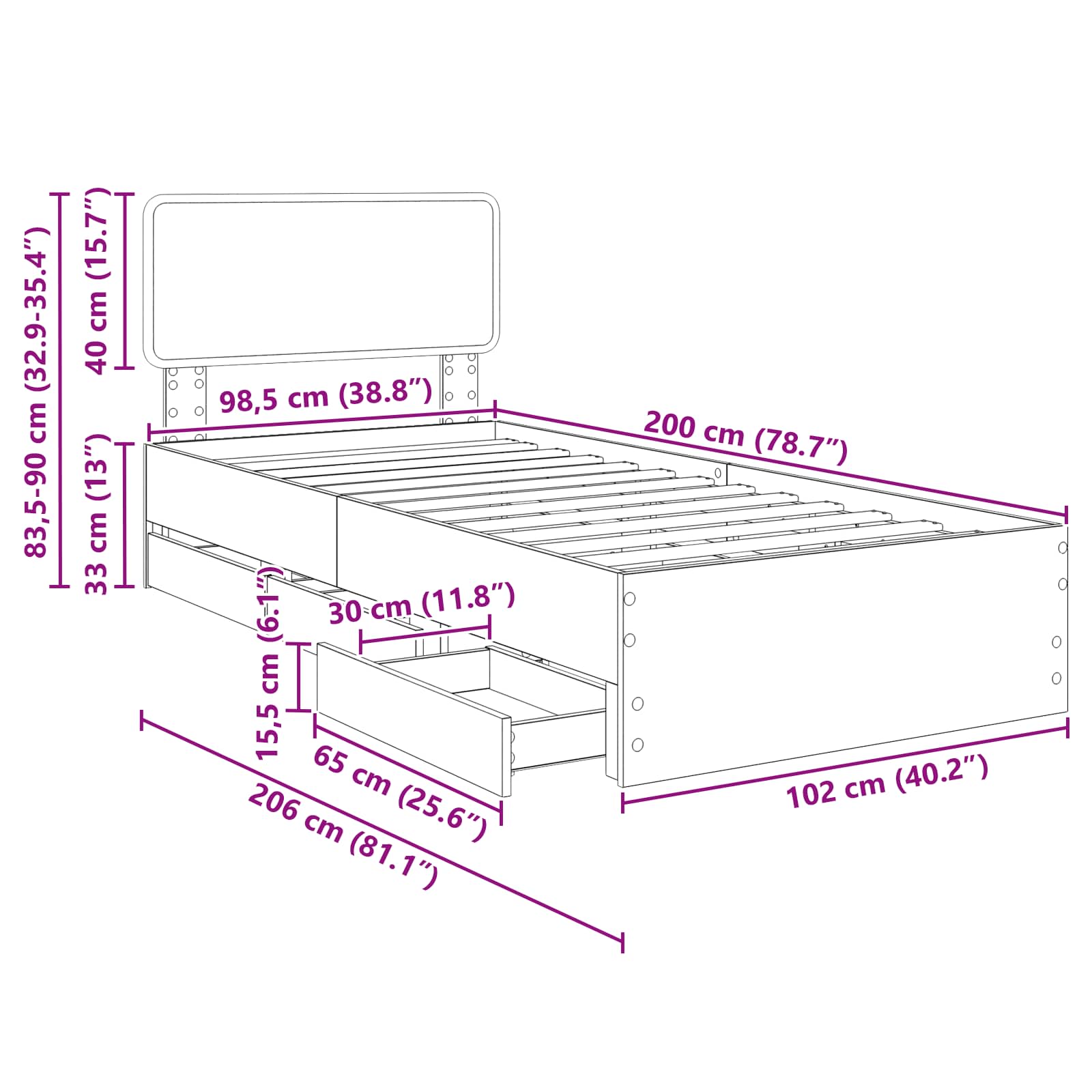 Krevetna konstrukcija Bijeli 100 x 200 cm Konstrukcijsko drvo